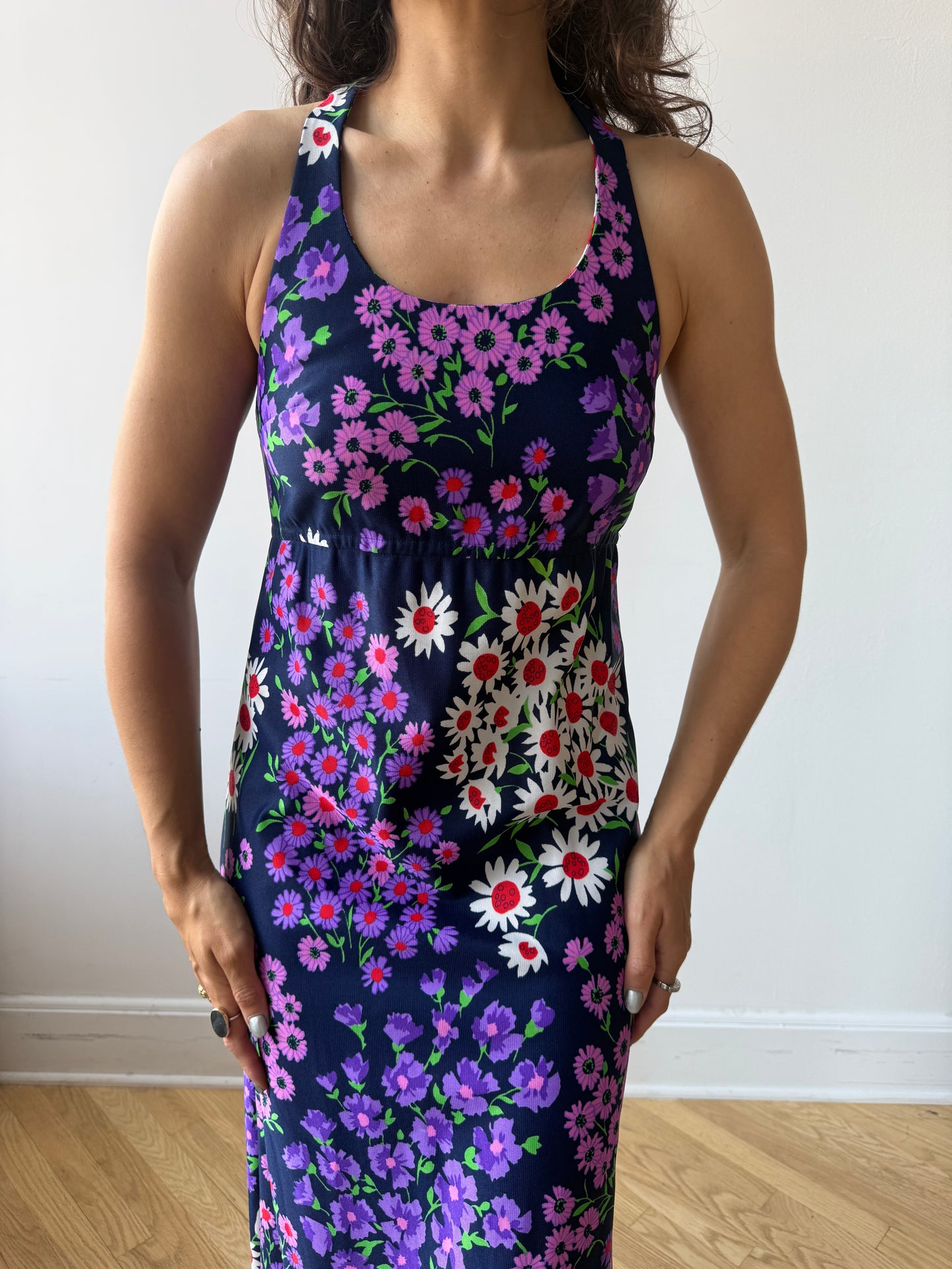 Vintage 70s Garden Racerback maxi Dress