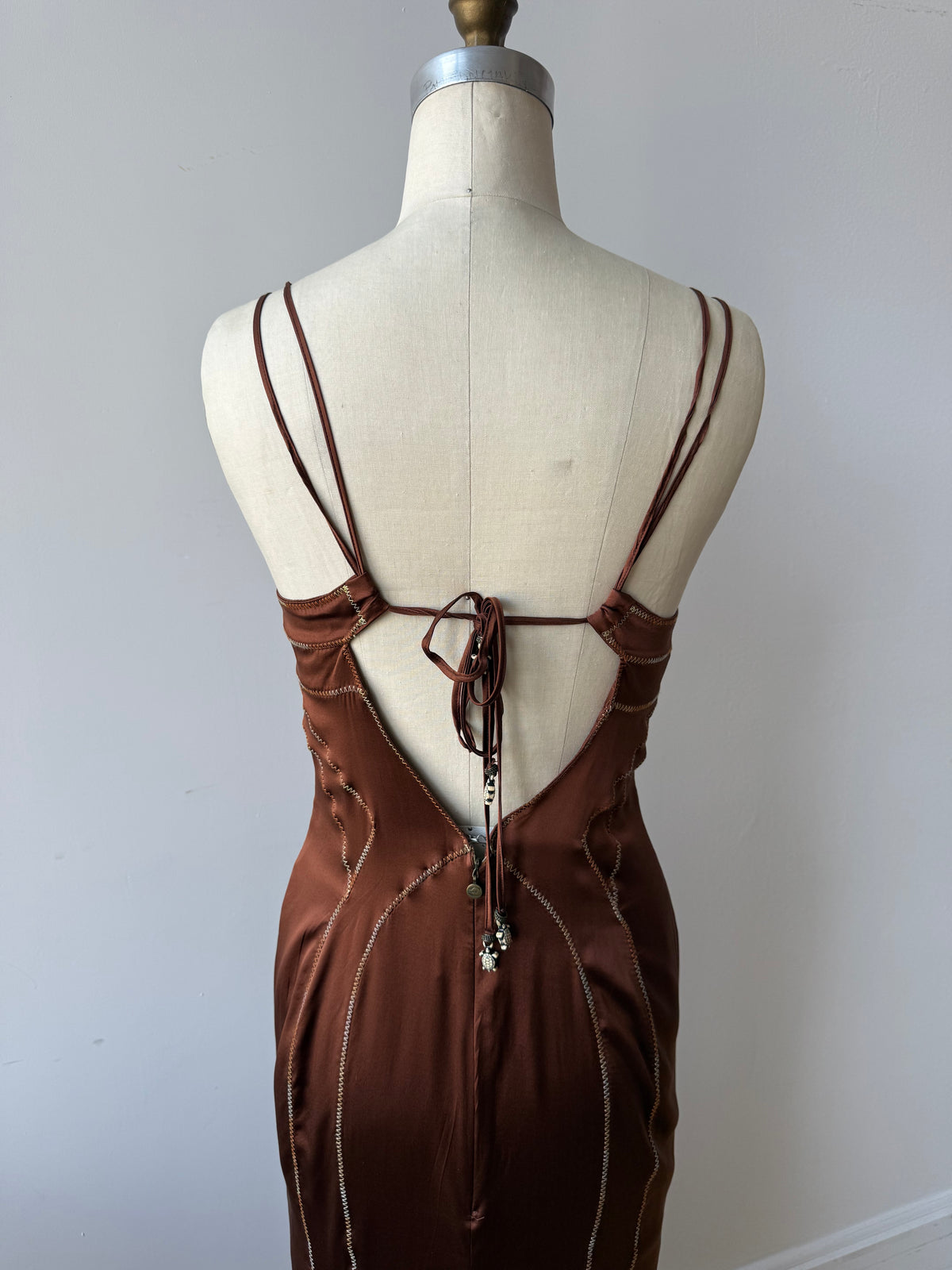Y2K Just Cavalli Brown Silk Dress w. Ombré embroidered details