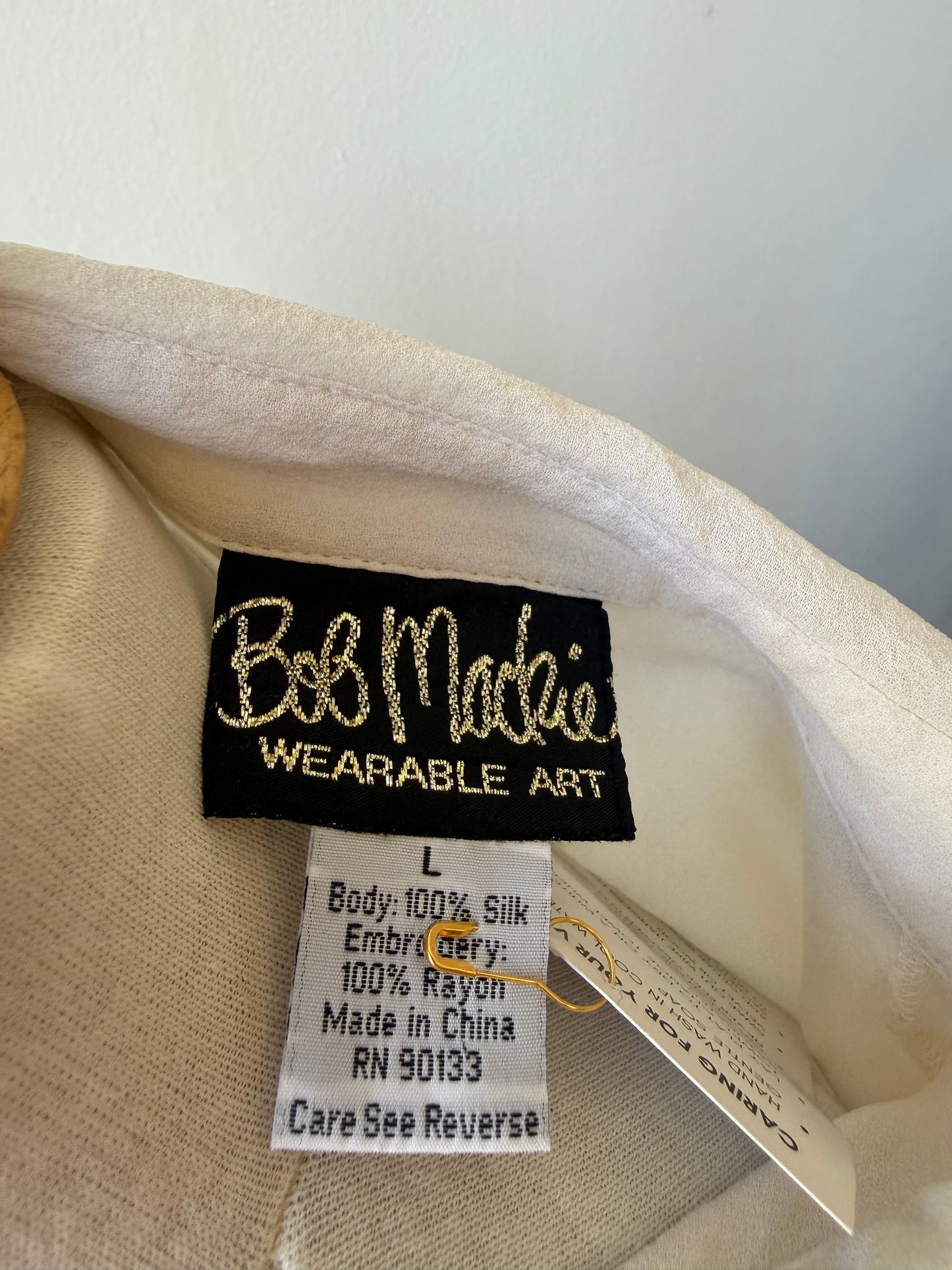 90s Bob Mackie White Silk Cutaway & Embroidered Blouse