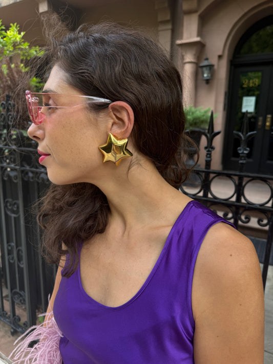 80s Puffy Celestial Star Clip- On Earrings