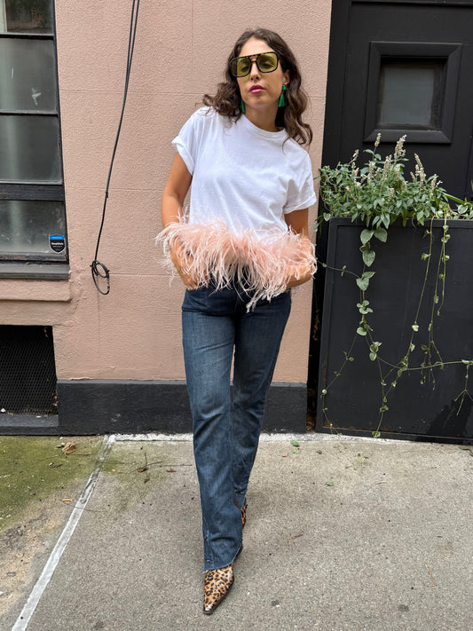 The Lita Feather T-shirt, white & pink