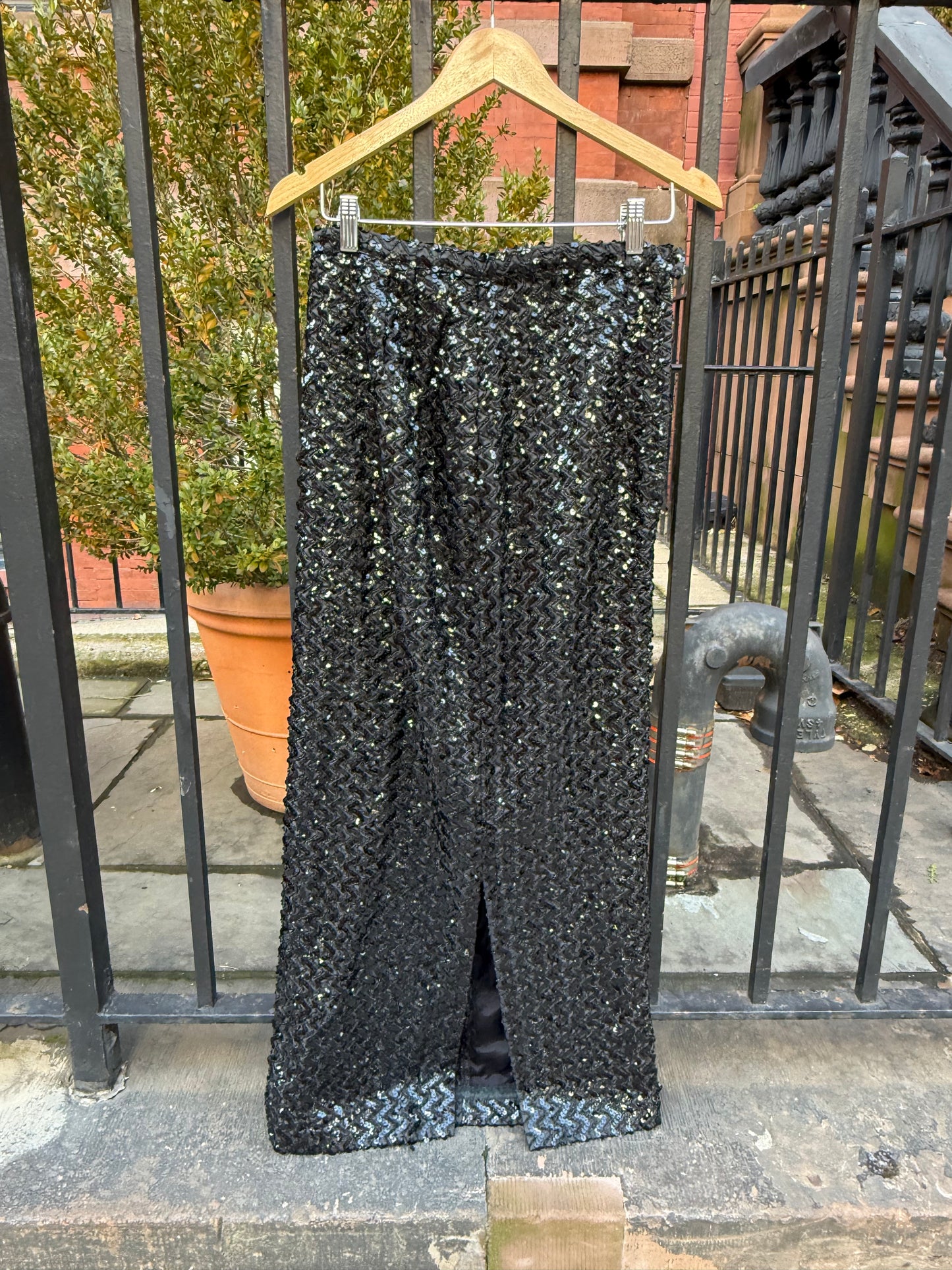 60s Black Sequin Midi Skirt