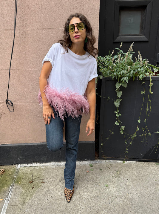 The Lita Feather T-shirt, white & blush