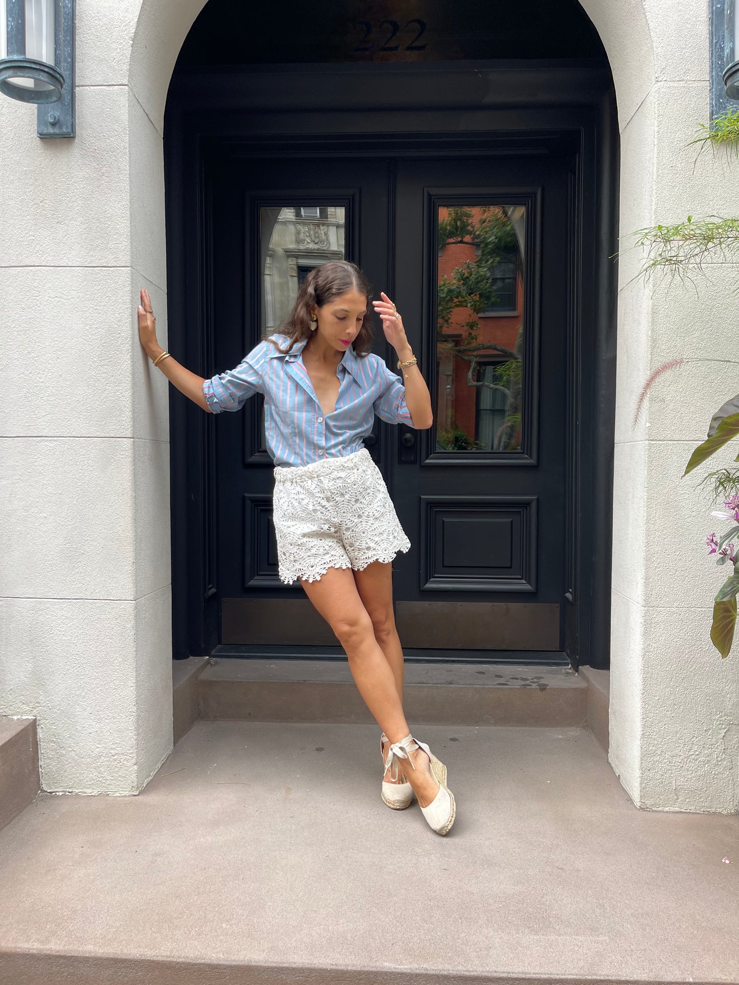 Ivory Up-cycled Crochet Shorts