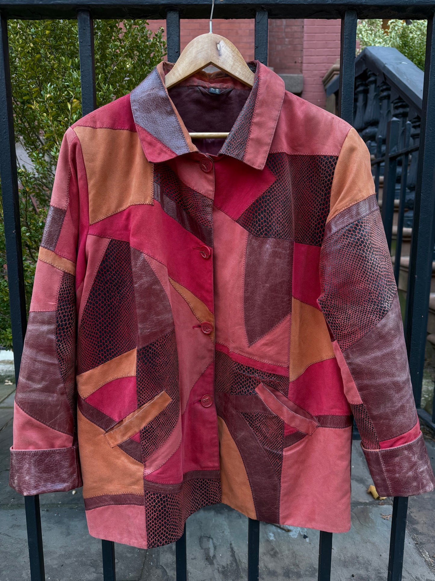 70s Red Patchwork Leather Jacket