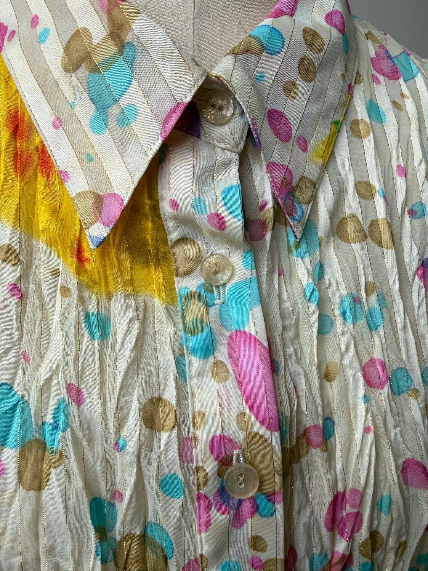 90s watercolor print crinkle blouse