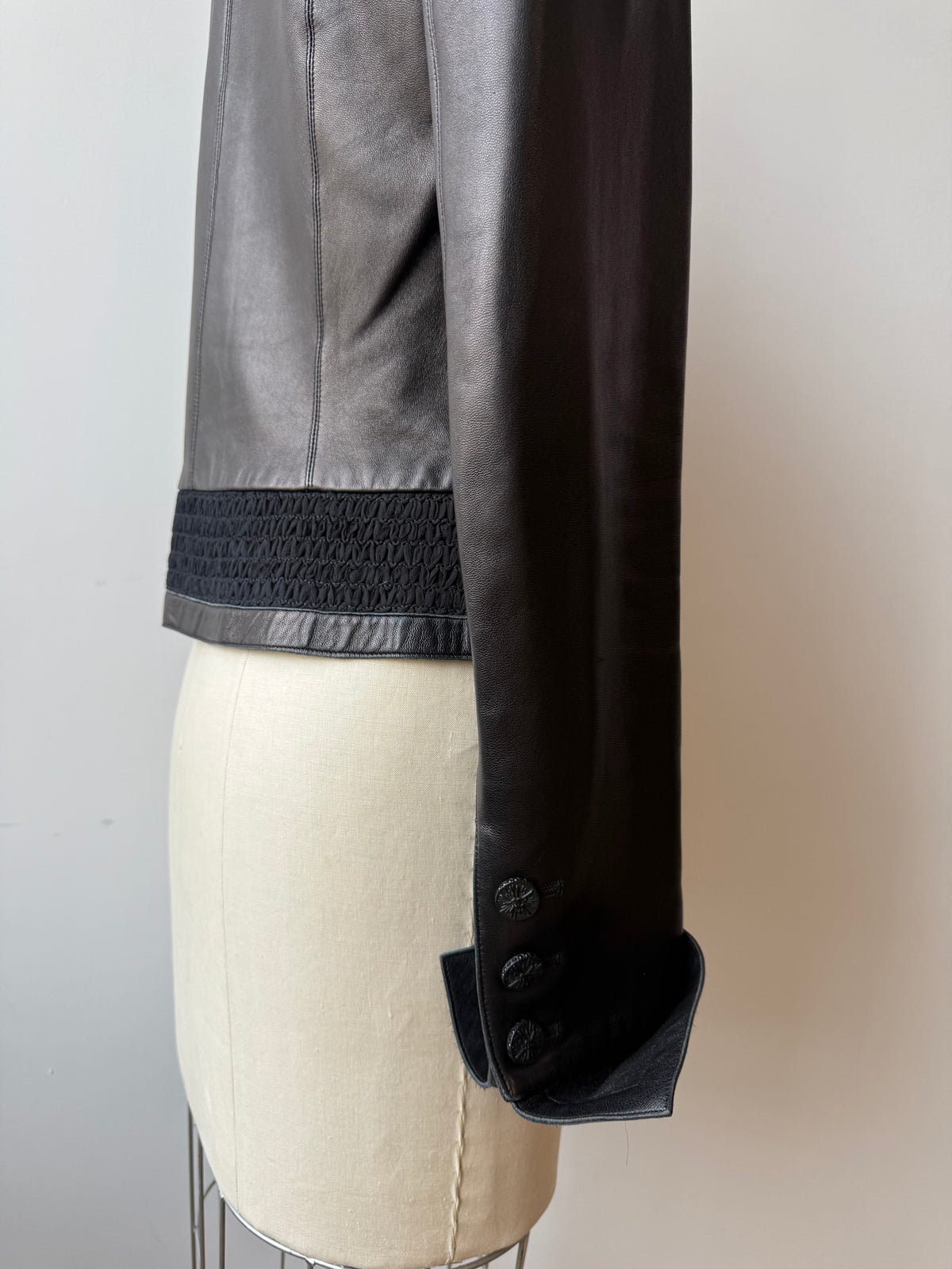 2004 Chanel Leather Jacket w Zipper & Silk Trim