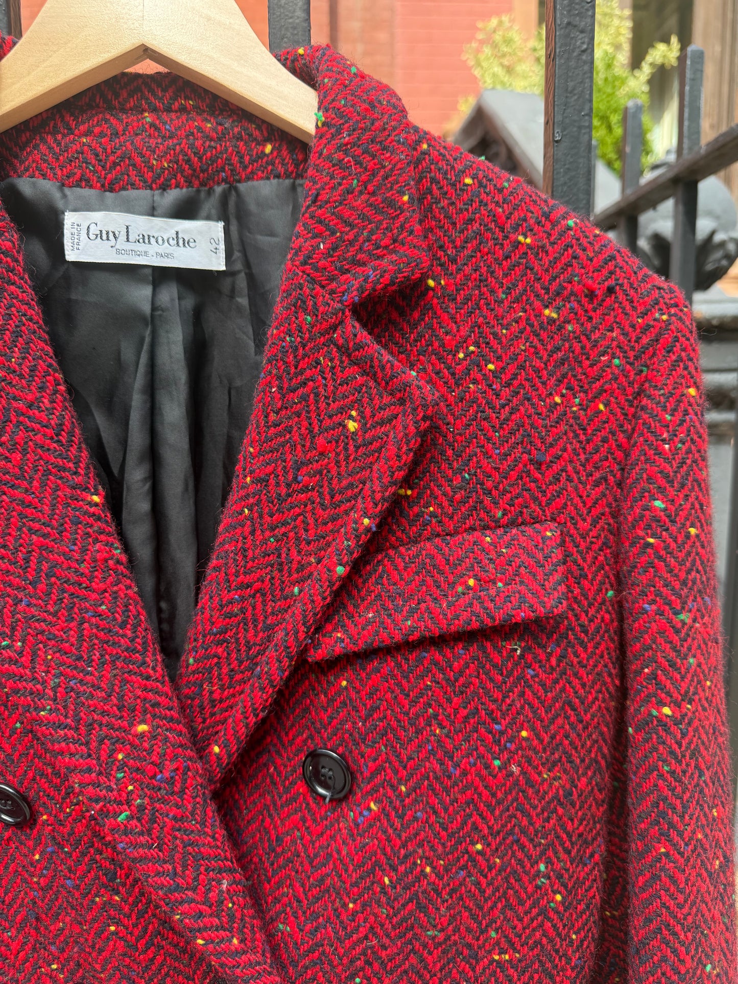 80s Guy Laroche Red Herringbone Tweed Jacket