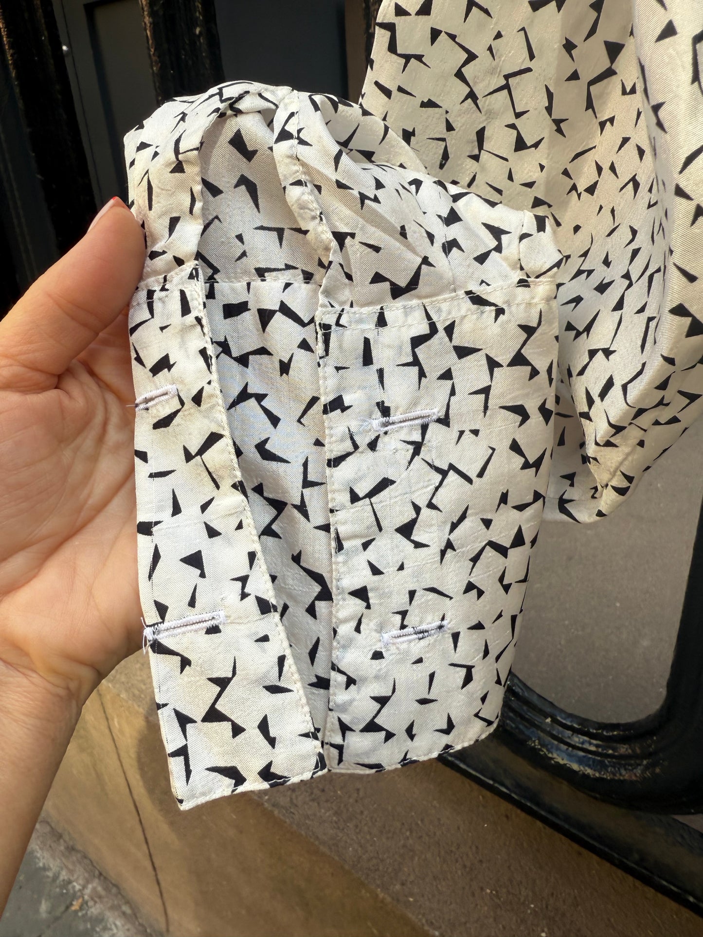 70s Rodier Black & White Print Silky Blouse