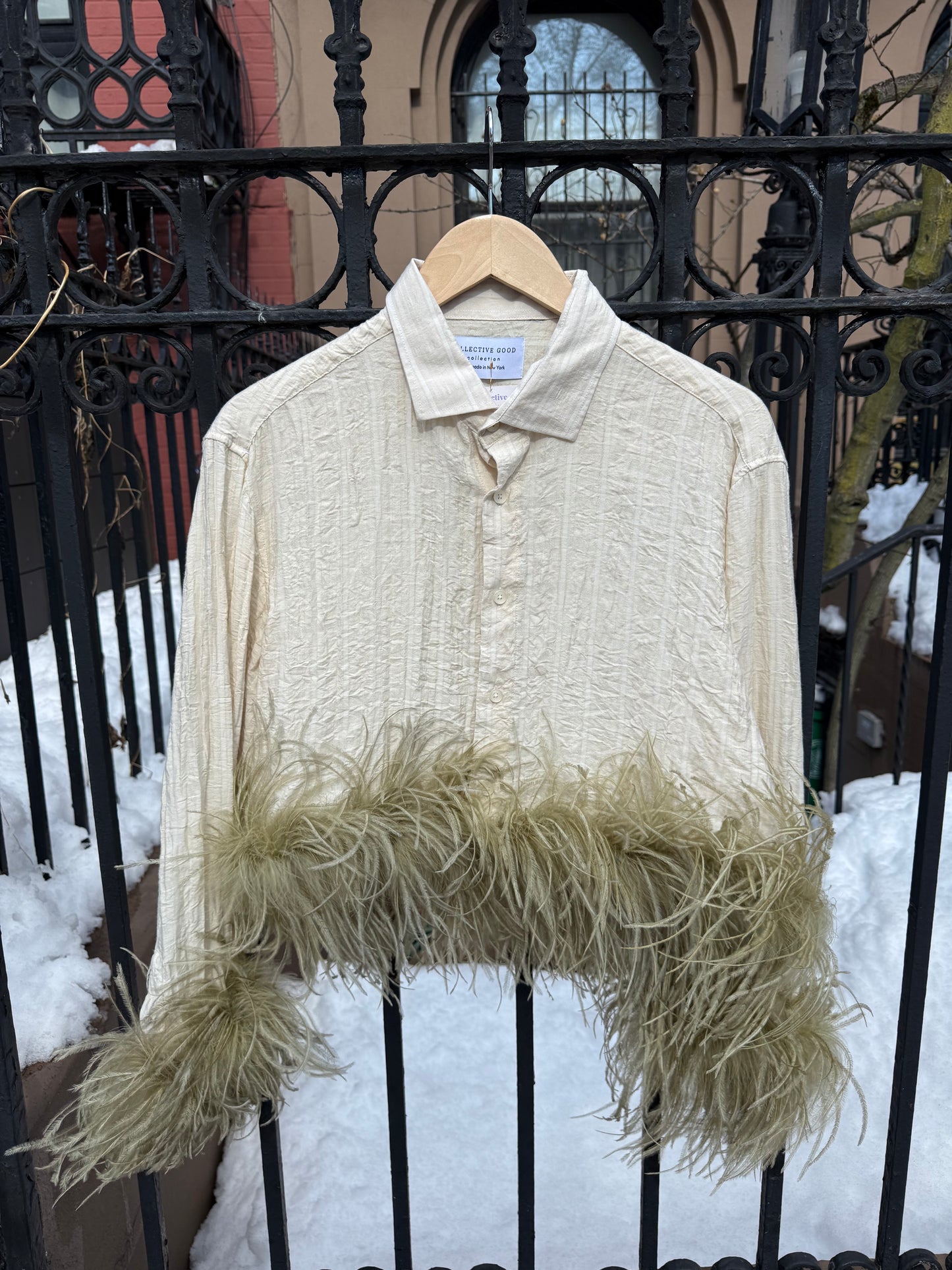 The Colette Feather Shirt - Ivory & Sage