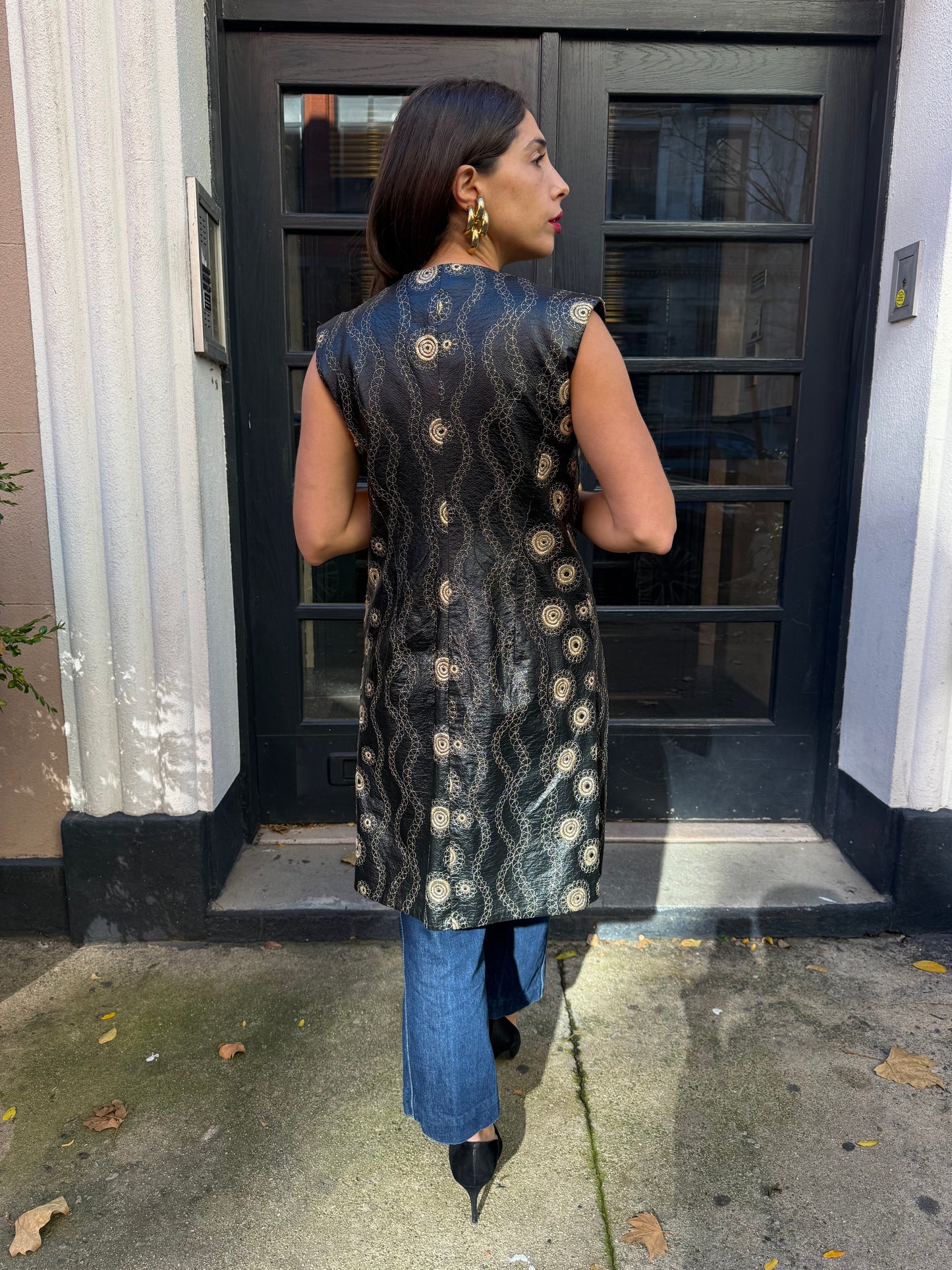 60s Vintage Black Embroidered Vest/Dress