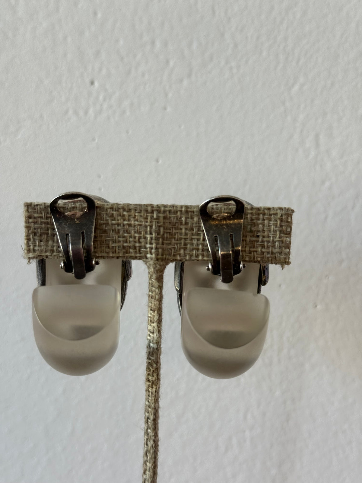 Vintage Sculptural Silver-Tone & Clear Acrylic Earrings