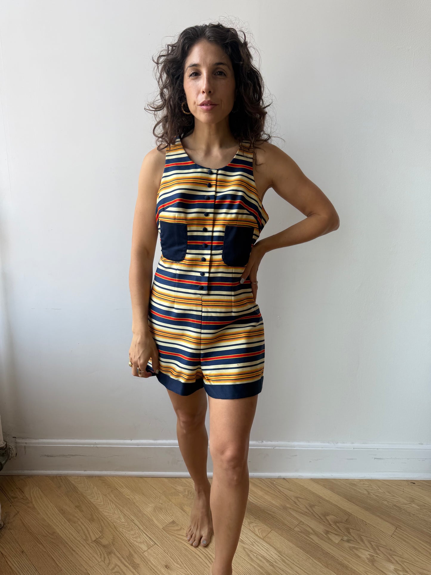60s Ladybug Striped Romper