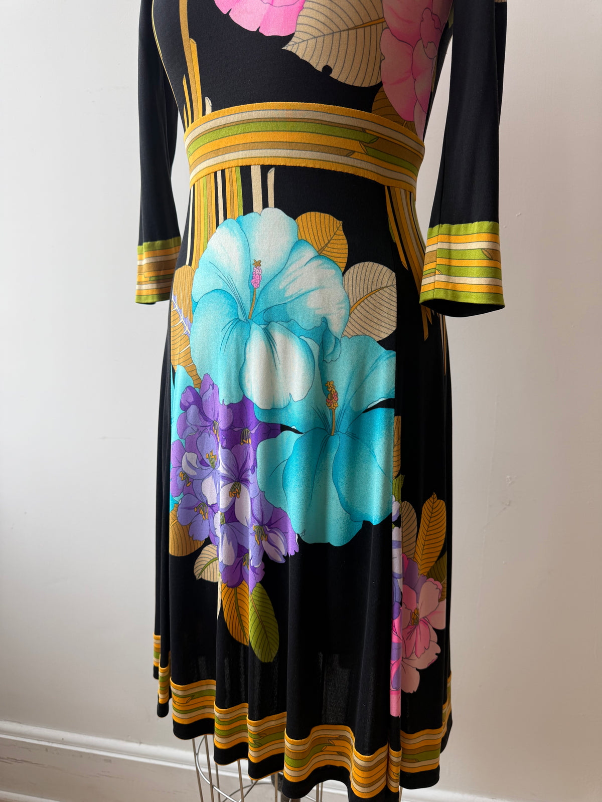 1970s Leonard Silk Jersey Floral Dress