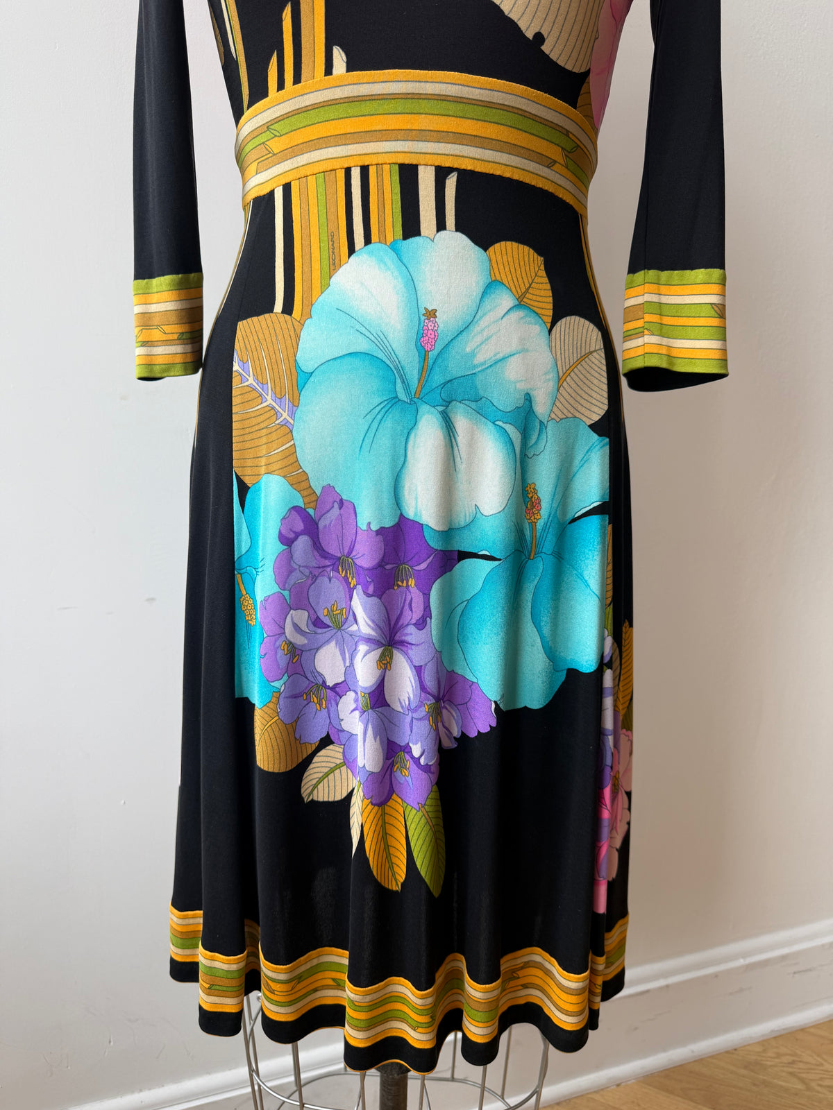 1970s Leonard Silk Jersey Floral Dress