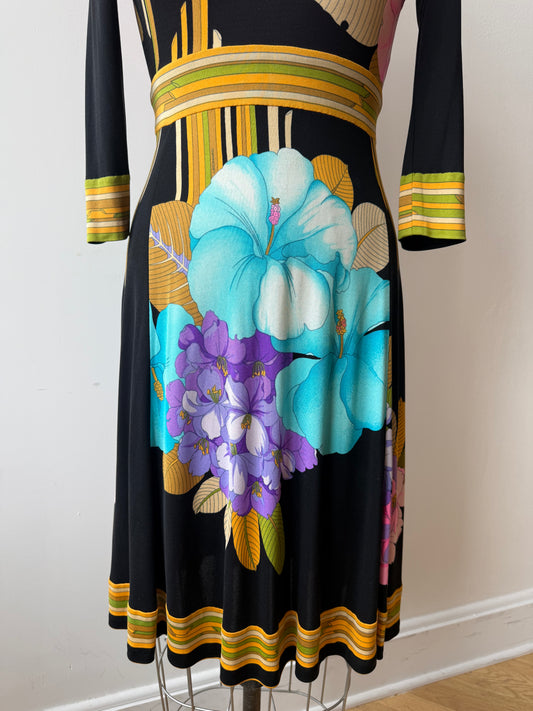 1970s Leonard Silk Jersey Floral Dress