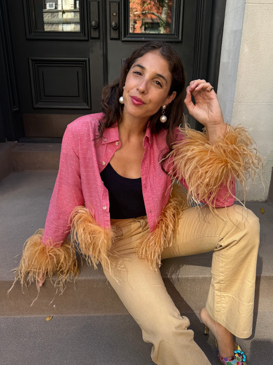 The Colette Feather Shirt - Red & Cinammon