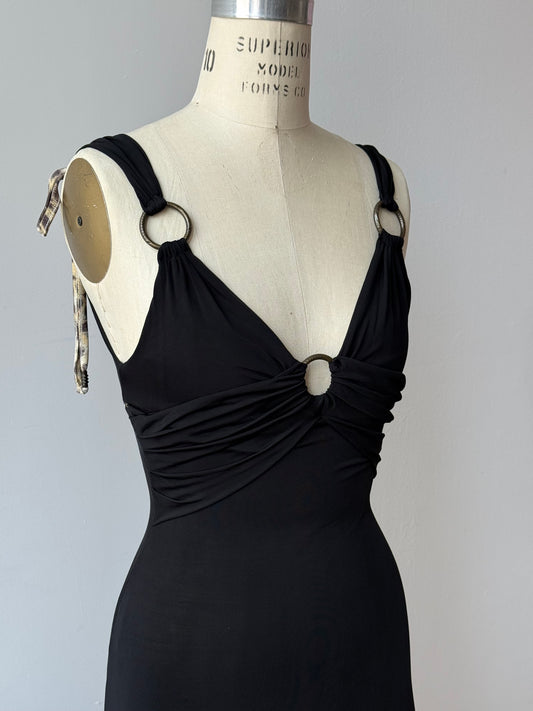 Y2K Cavalli Black Slinky Dress w Leopard bow details