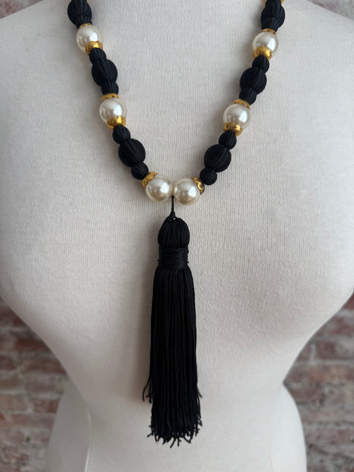 YSL faux pearl and tassel necklace