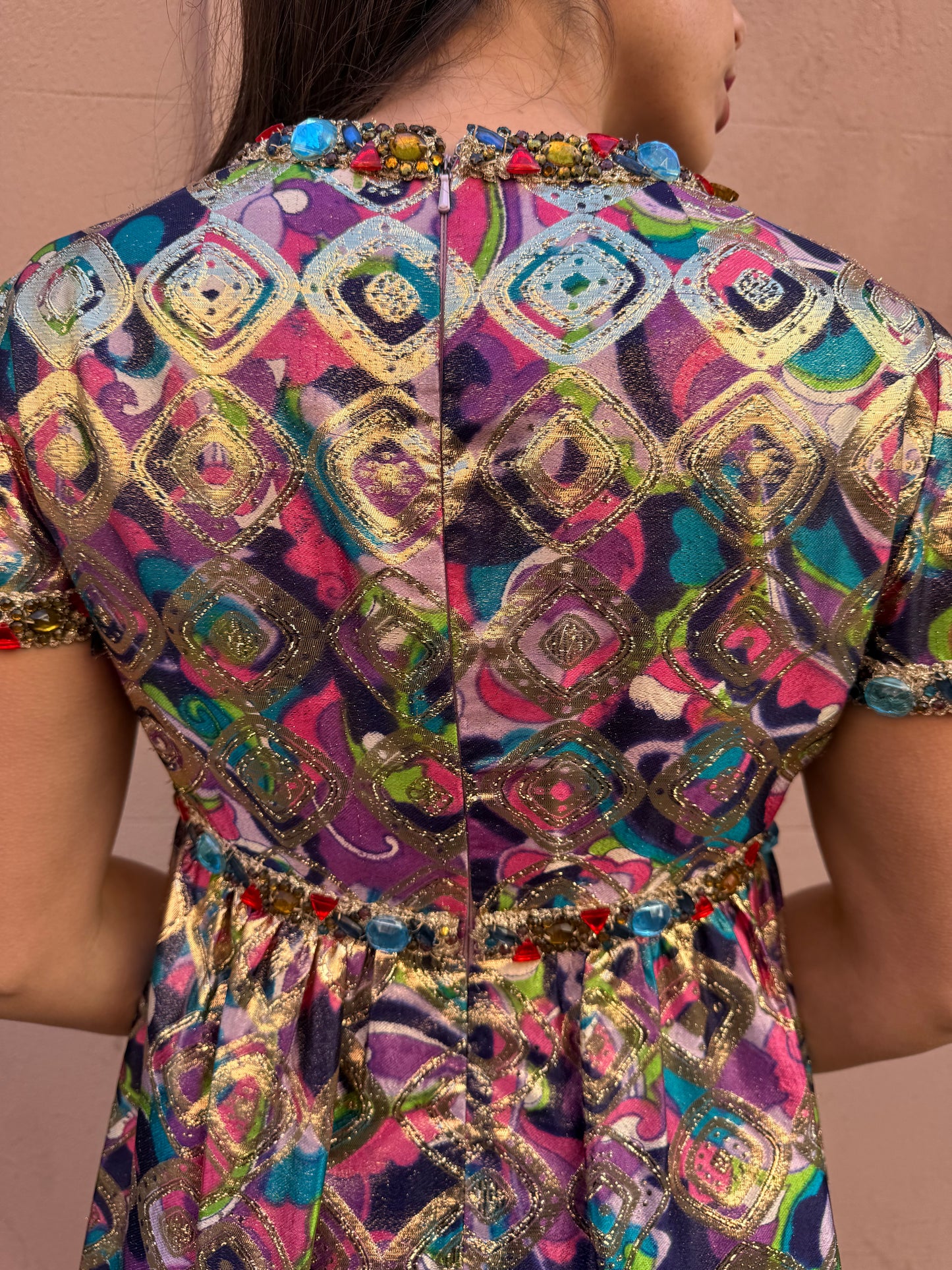 60s Malcolm Starr Rare Brocade Multicolor Dress