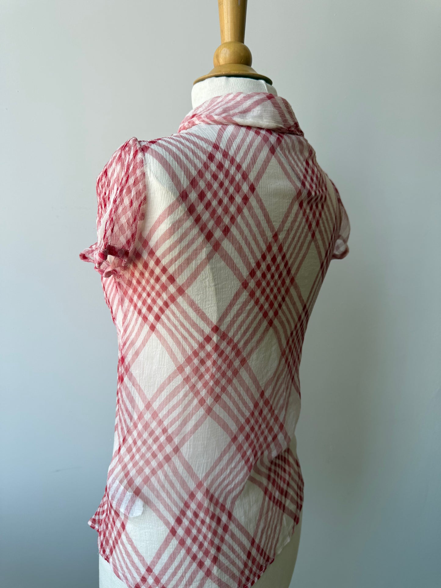 Y2K Vintage Sheer Red Plaid Blouse