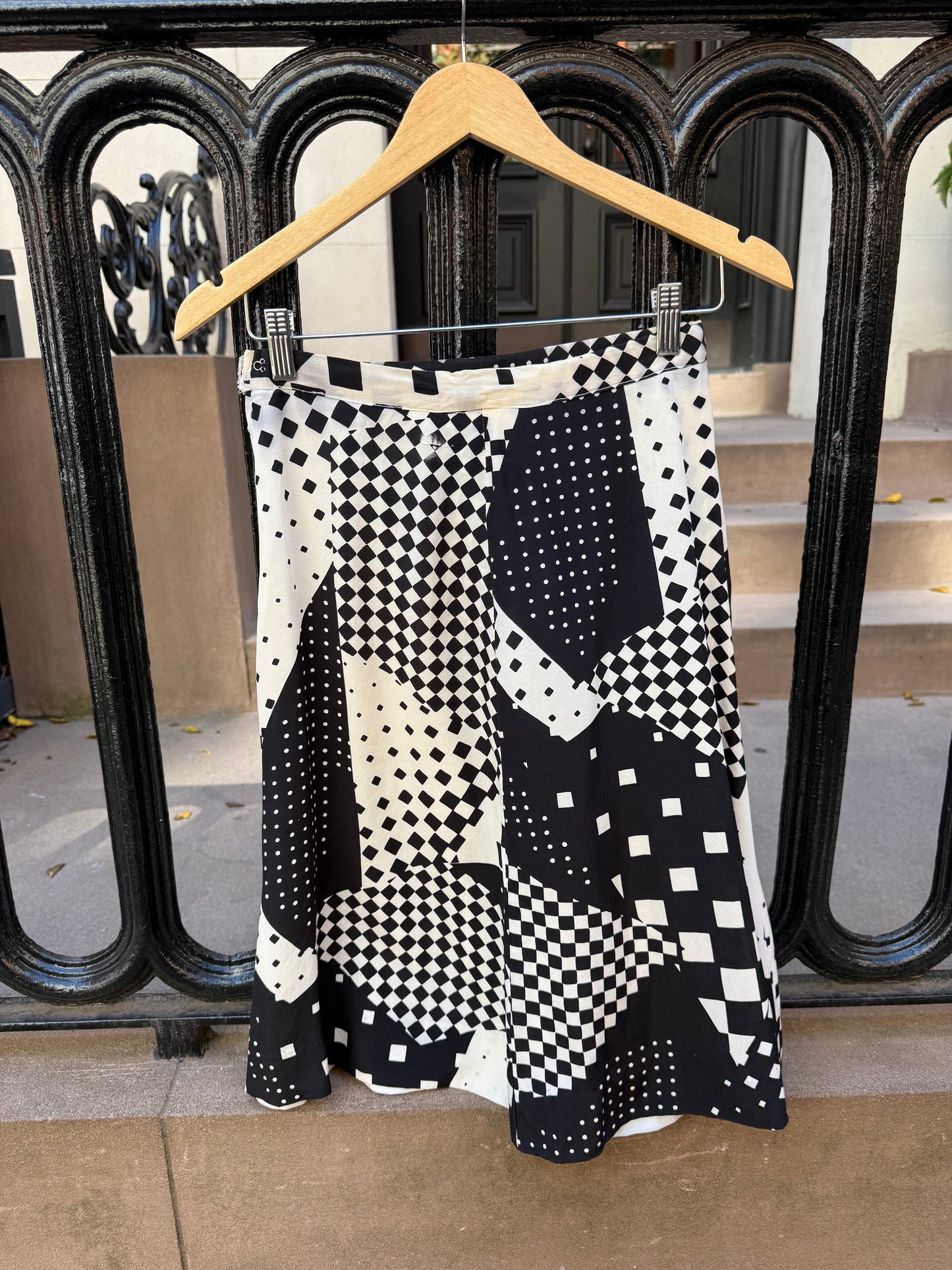 40s Black & White Geometric Printed Skirt