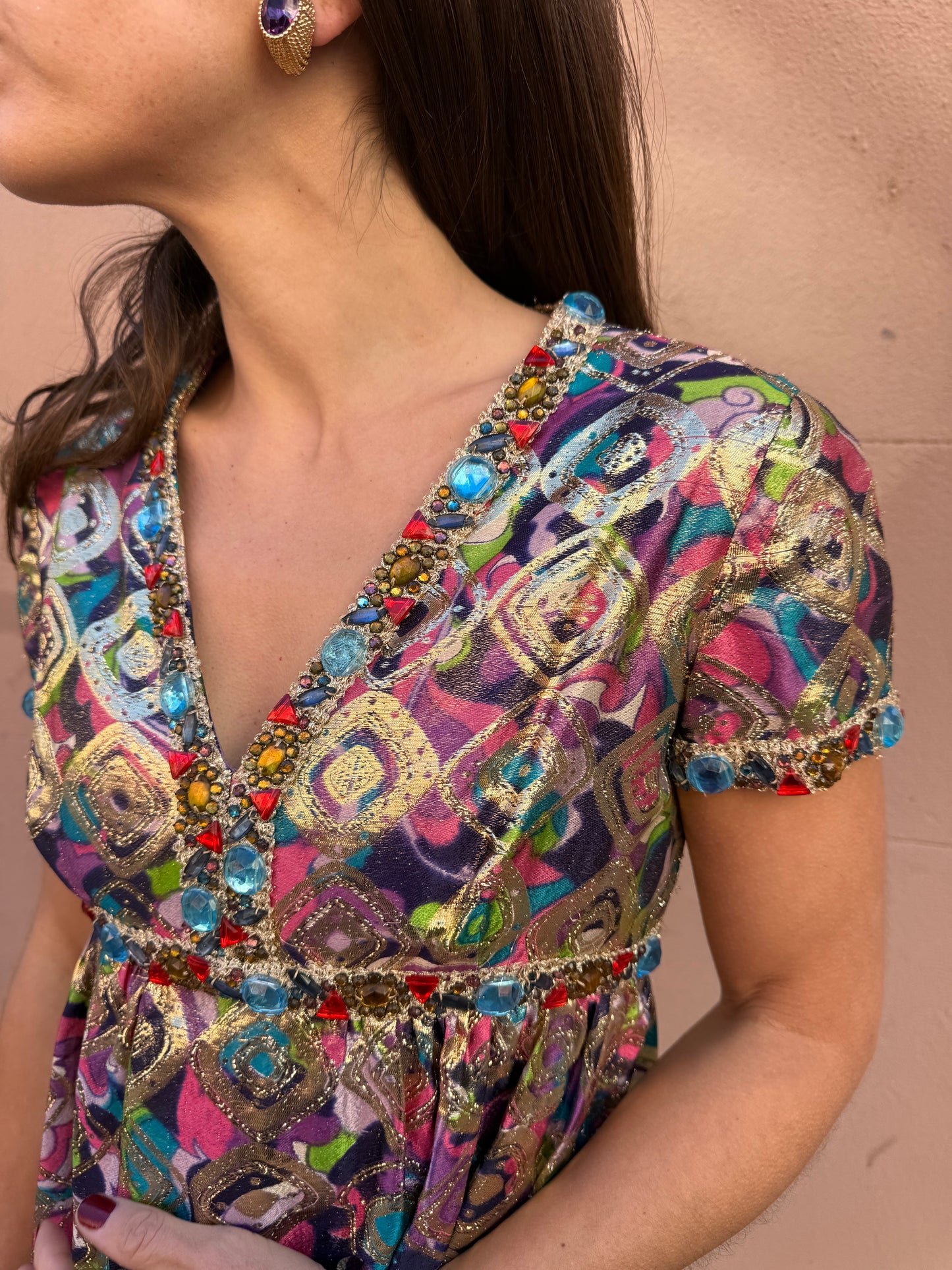 60s Malcolm Starr Rare Brocade Multicolor Dress