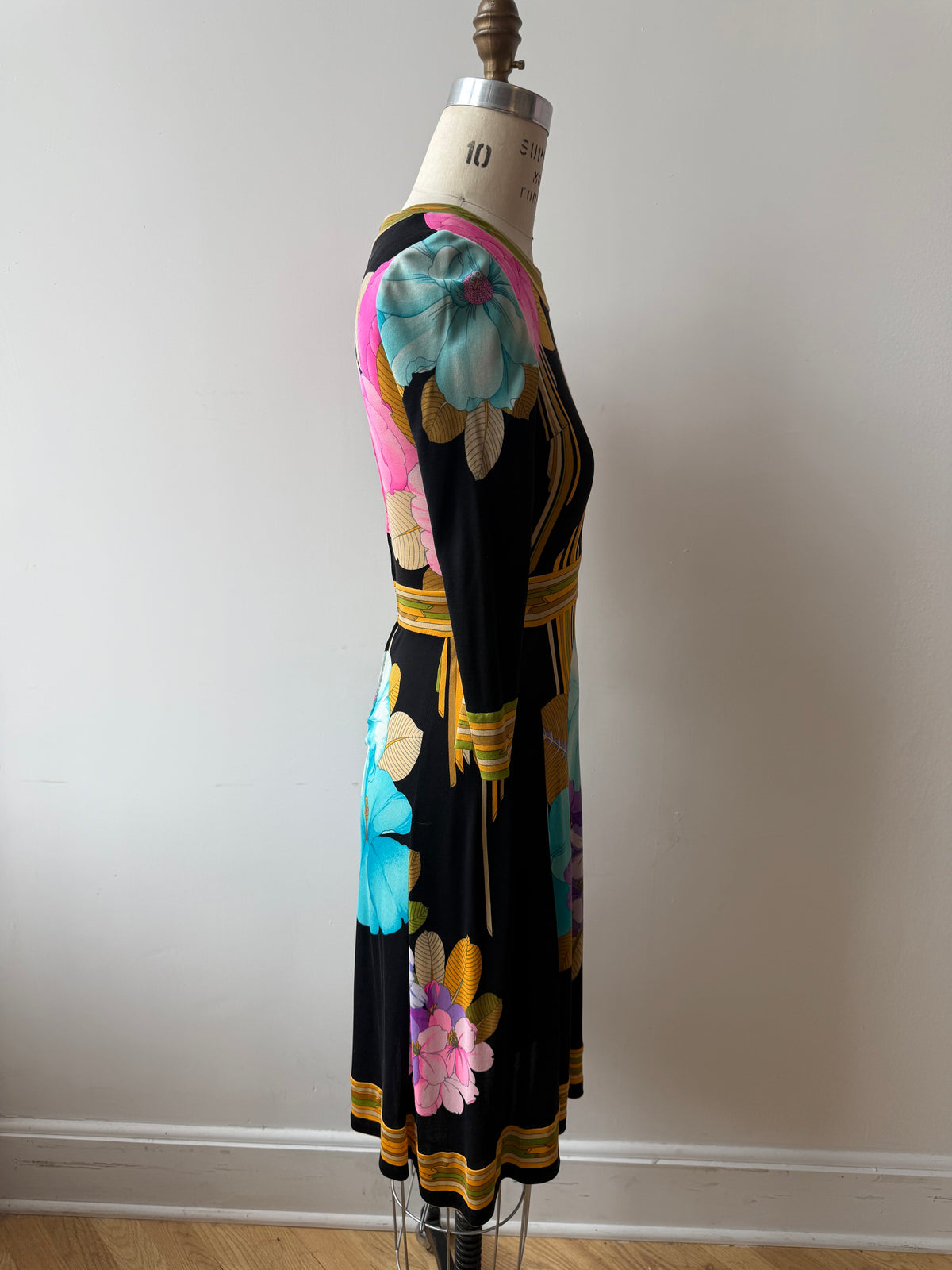 1970s Leonard Silk Jersey Floral Dress