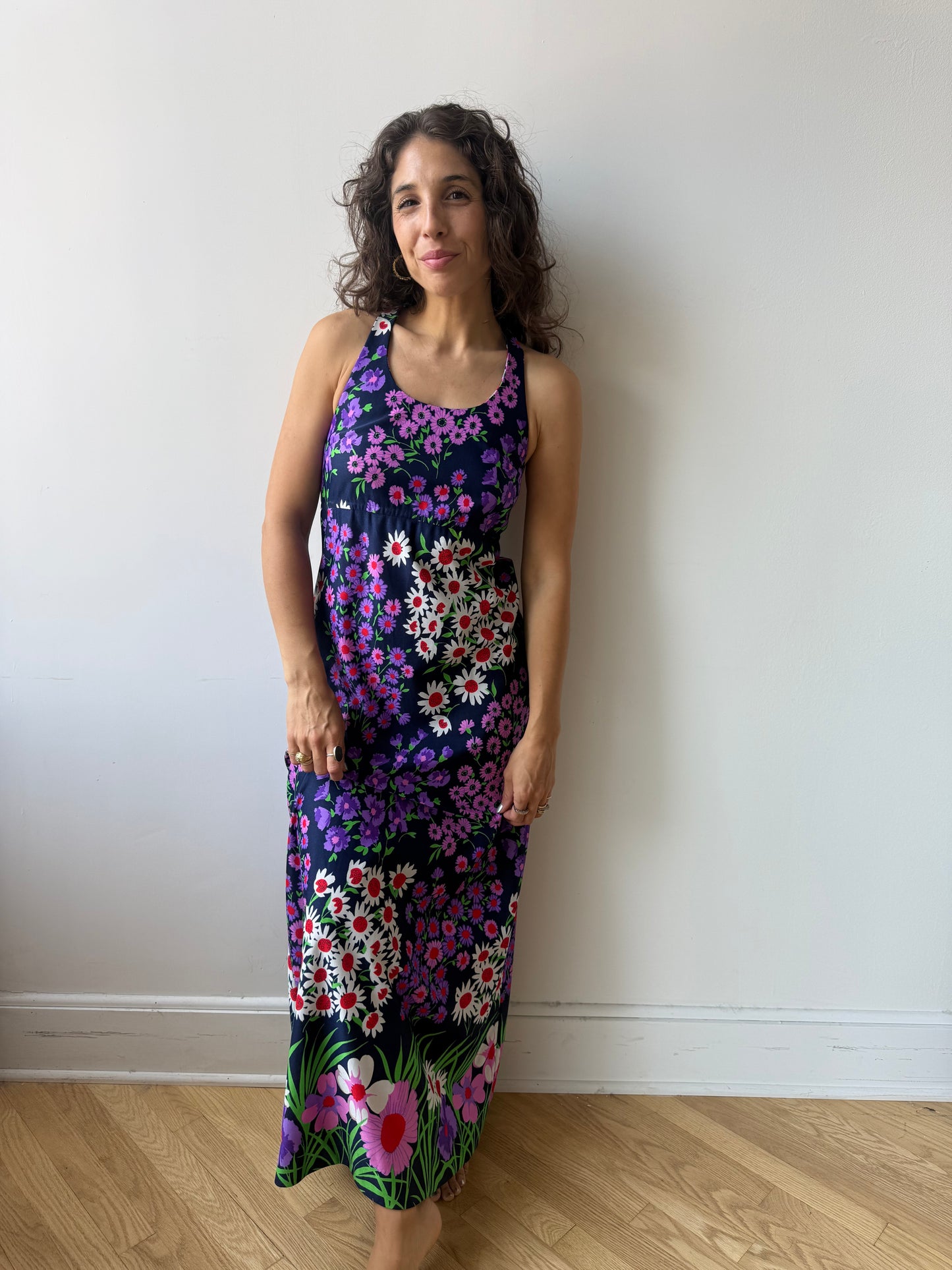 Vintage 70s Garden Racerback maxi Dress