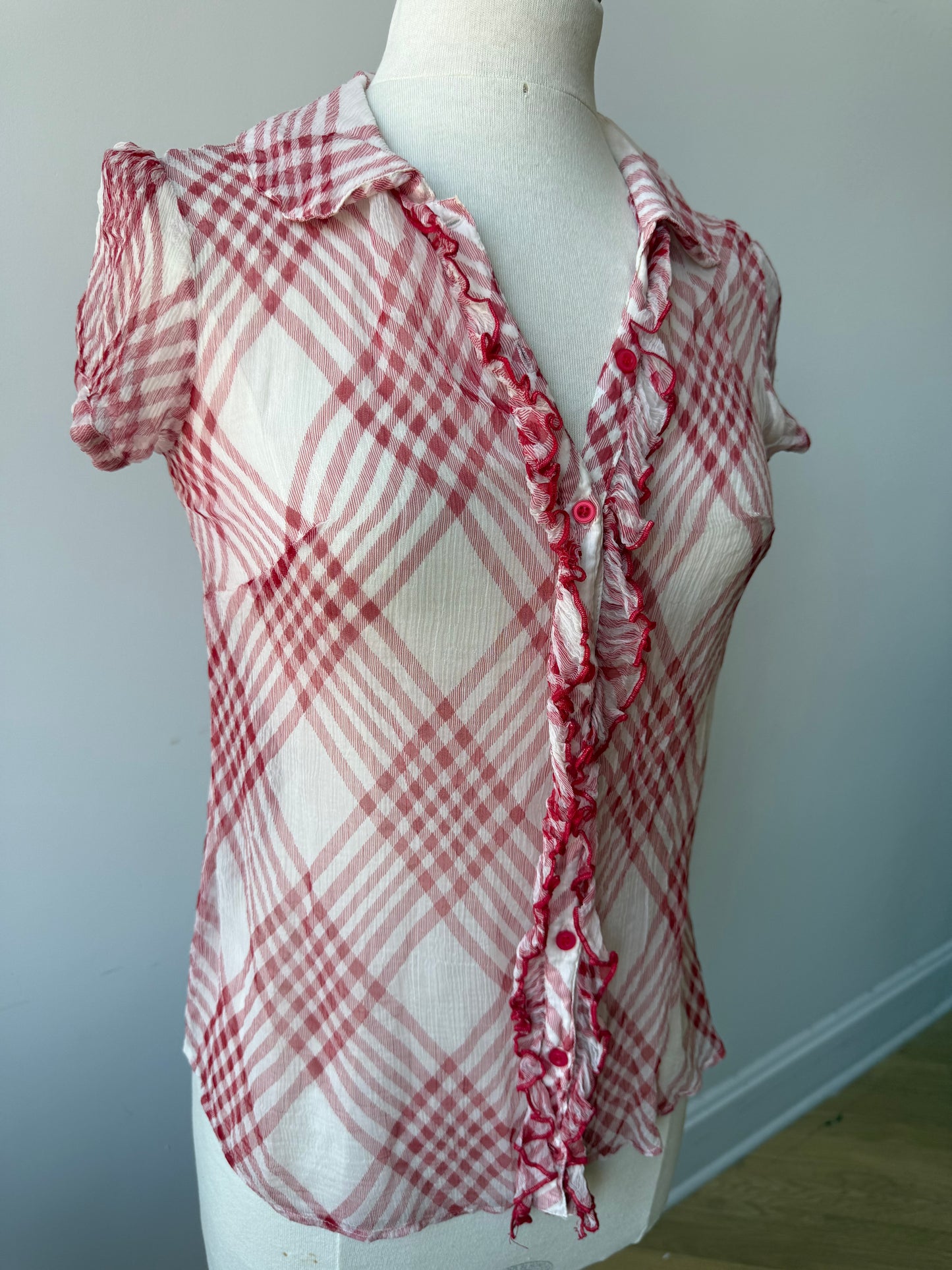 Y2K Vintage Sheer Red Plaid Blouse
