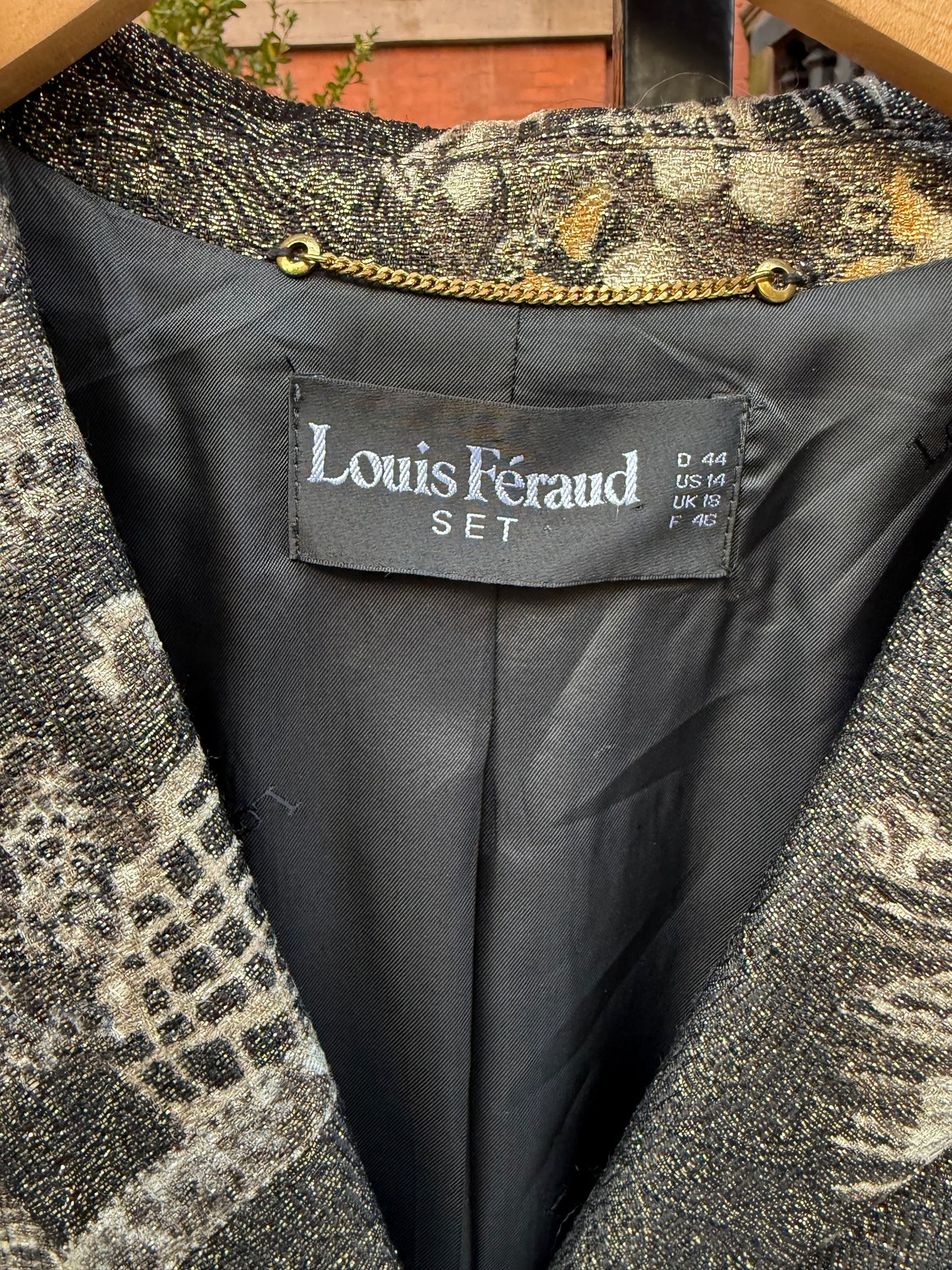 90s Louis Feraud Metallic Evening Blazer - Black & Gold Baroque Print