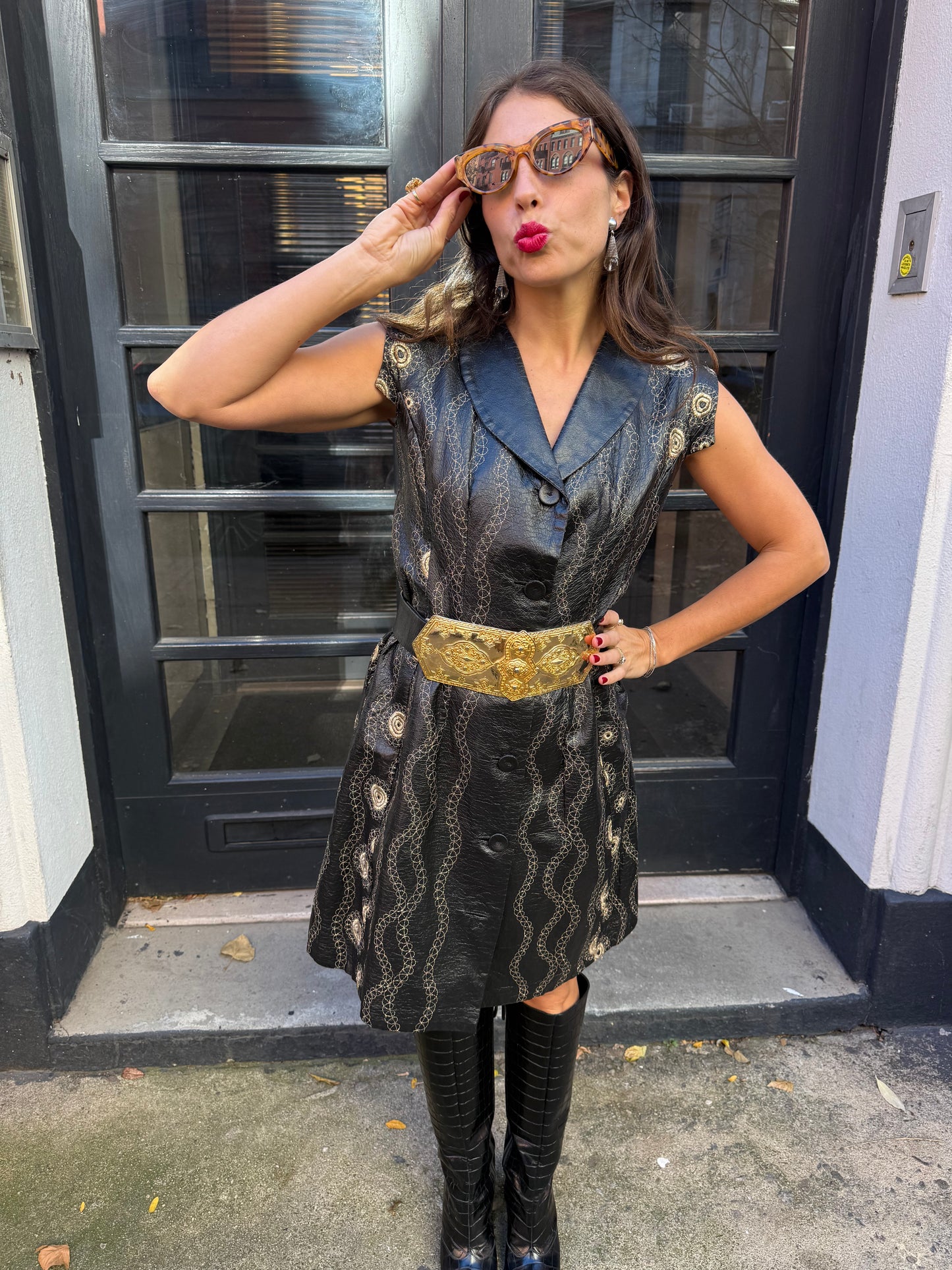 60s Vintage Black Embroidered Vest/Dress