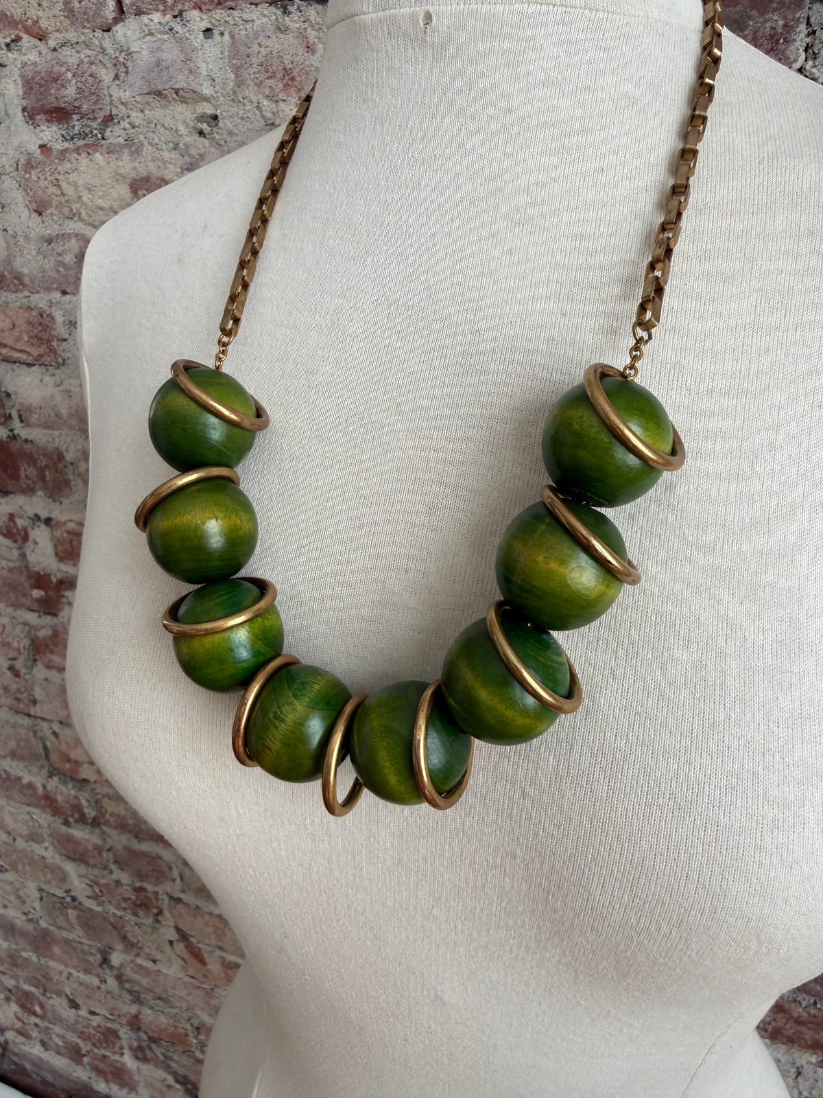 1950s brass & wooden bead necklace