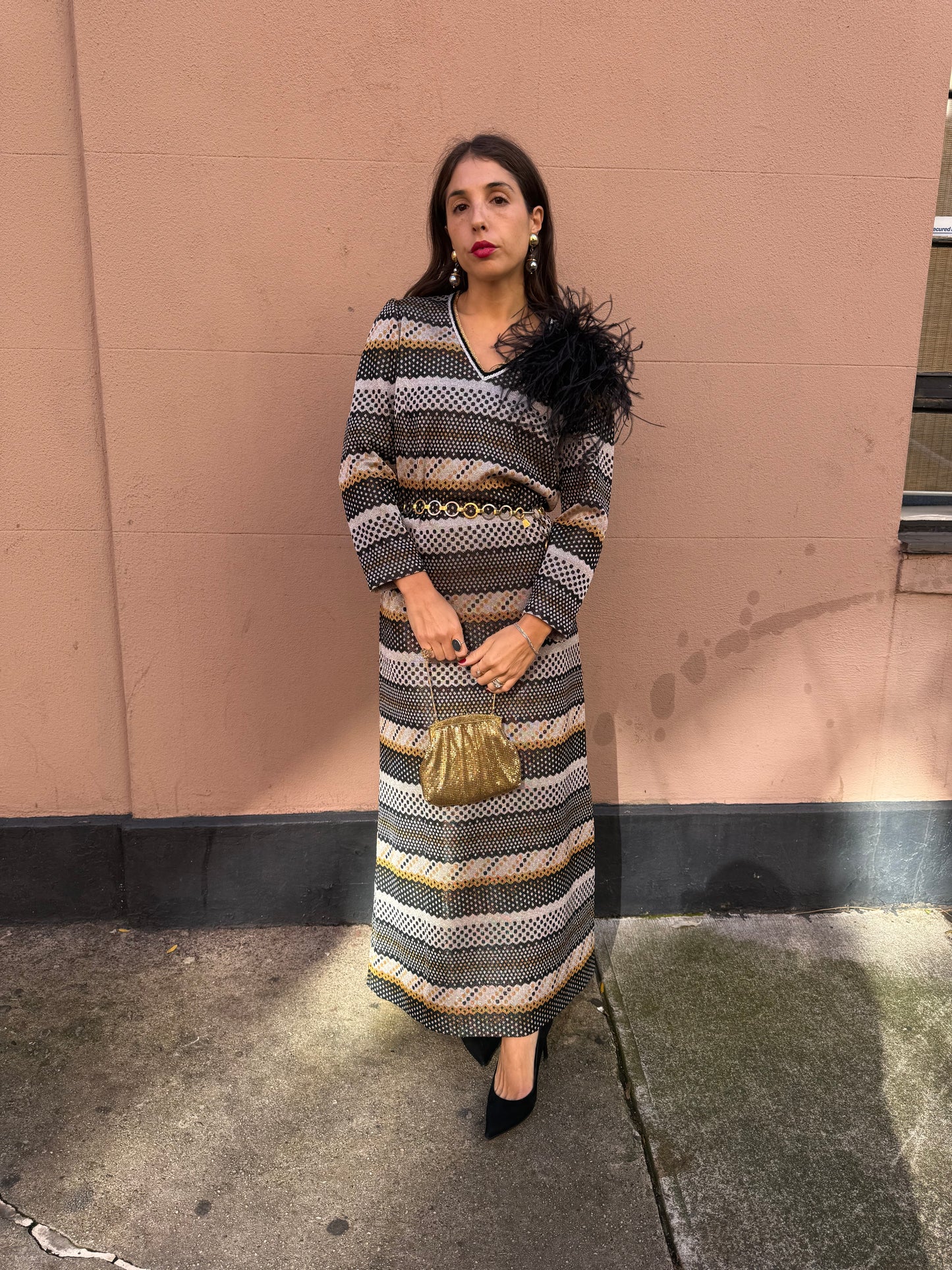 70s Knit Lurex Maxi Dress