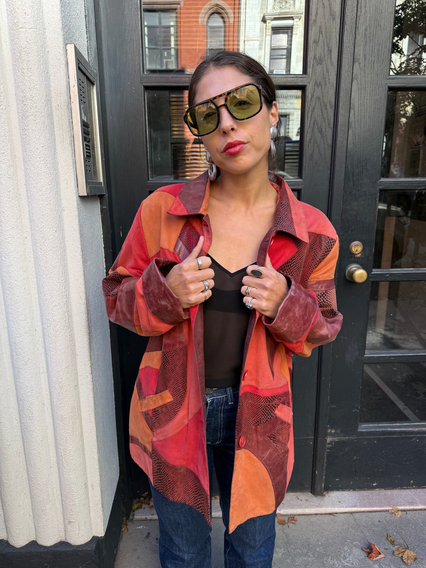 70s Red Patchwork Leather Jacket