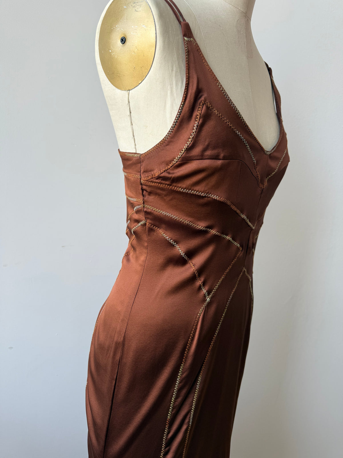 Y2K Just Cavalli Brown Silk Dress w. Ombré embroidered details