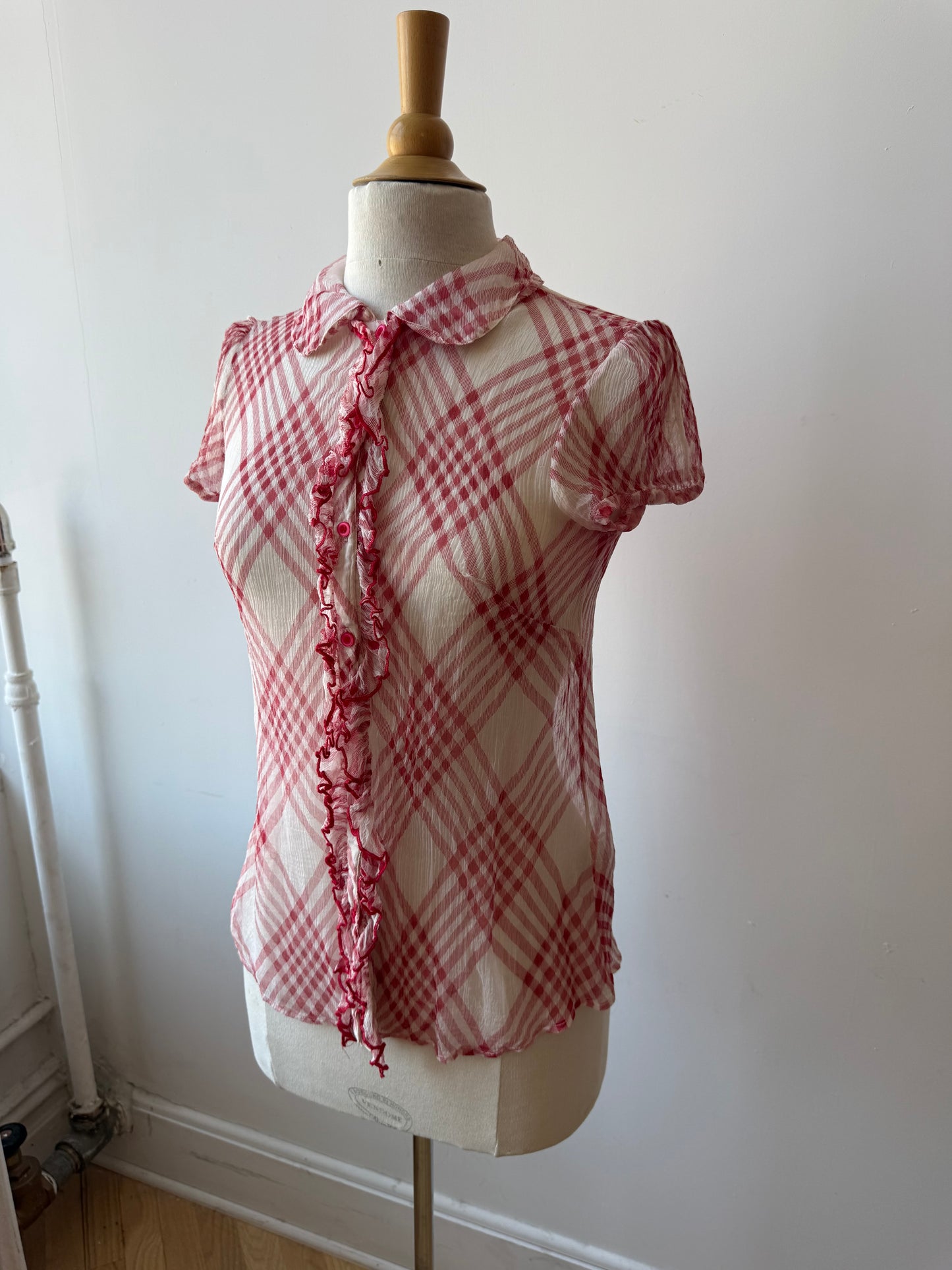 Y2K Vintage Sheer Red Plaid Blouse