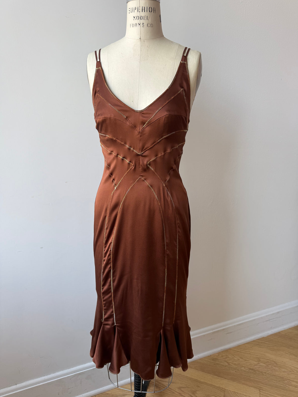 Y2K Just Cavalli Brown Silk Dress w. Ombré embroidered details