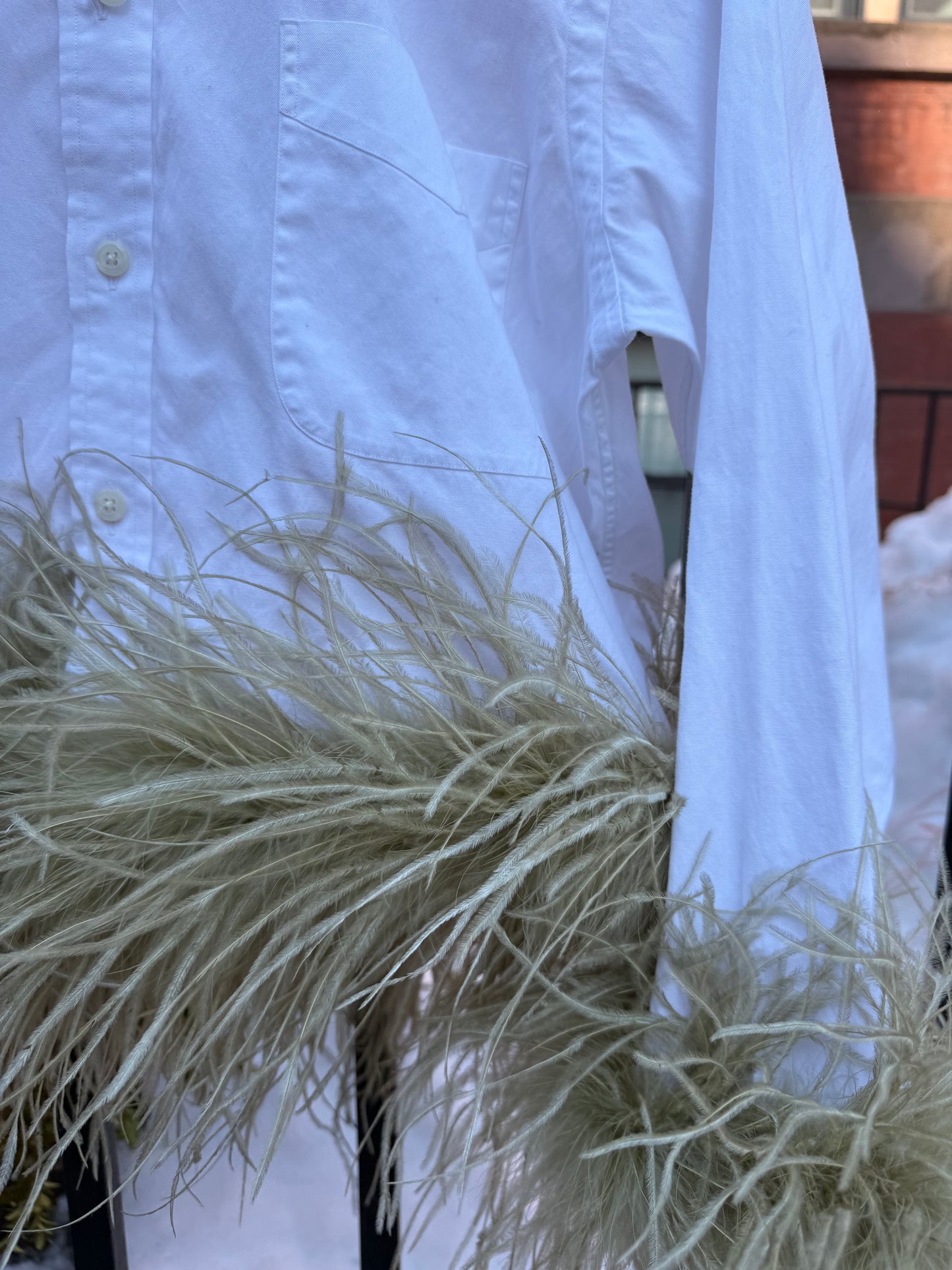 The Colette Feather Shirt - white & sage