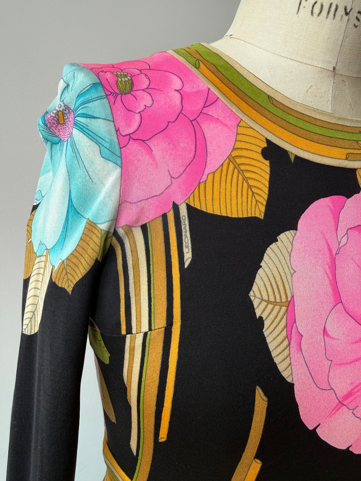 1970s Leonard Silk Jersey Floral Dress