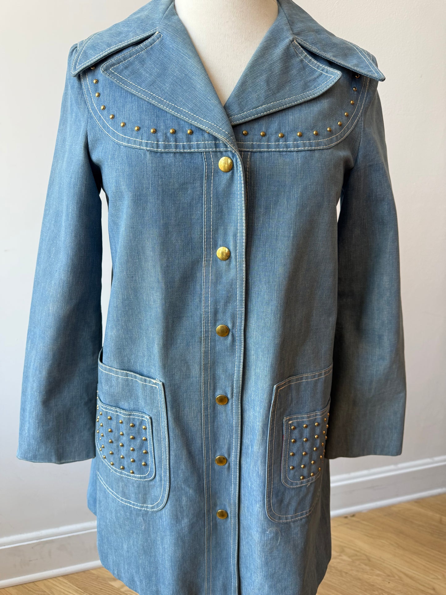 60s/70s Rovercoat Studded Denim Coat