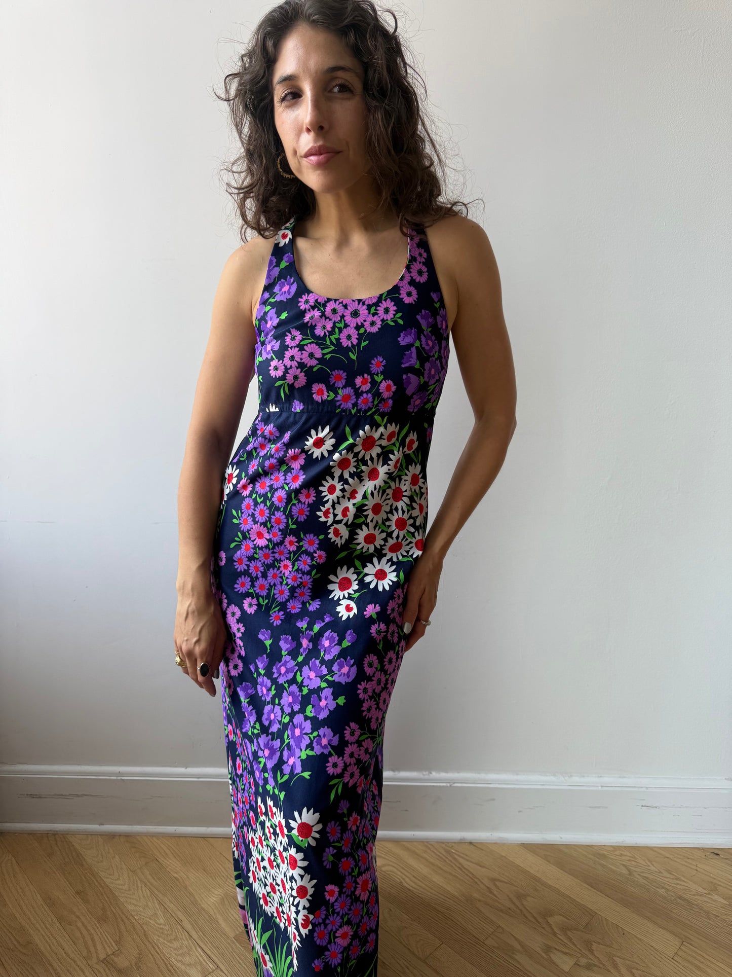Vintage 70s Garden Racerback maxi Dress
