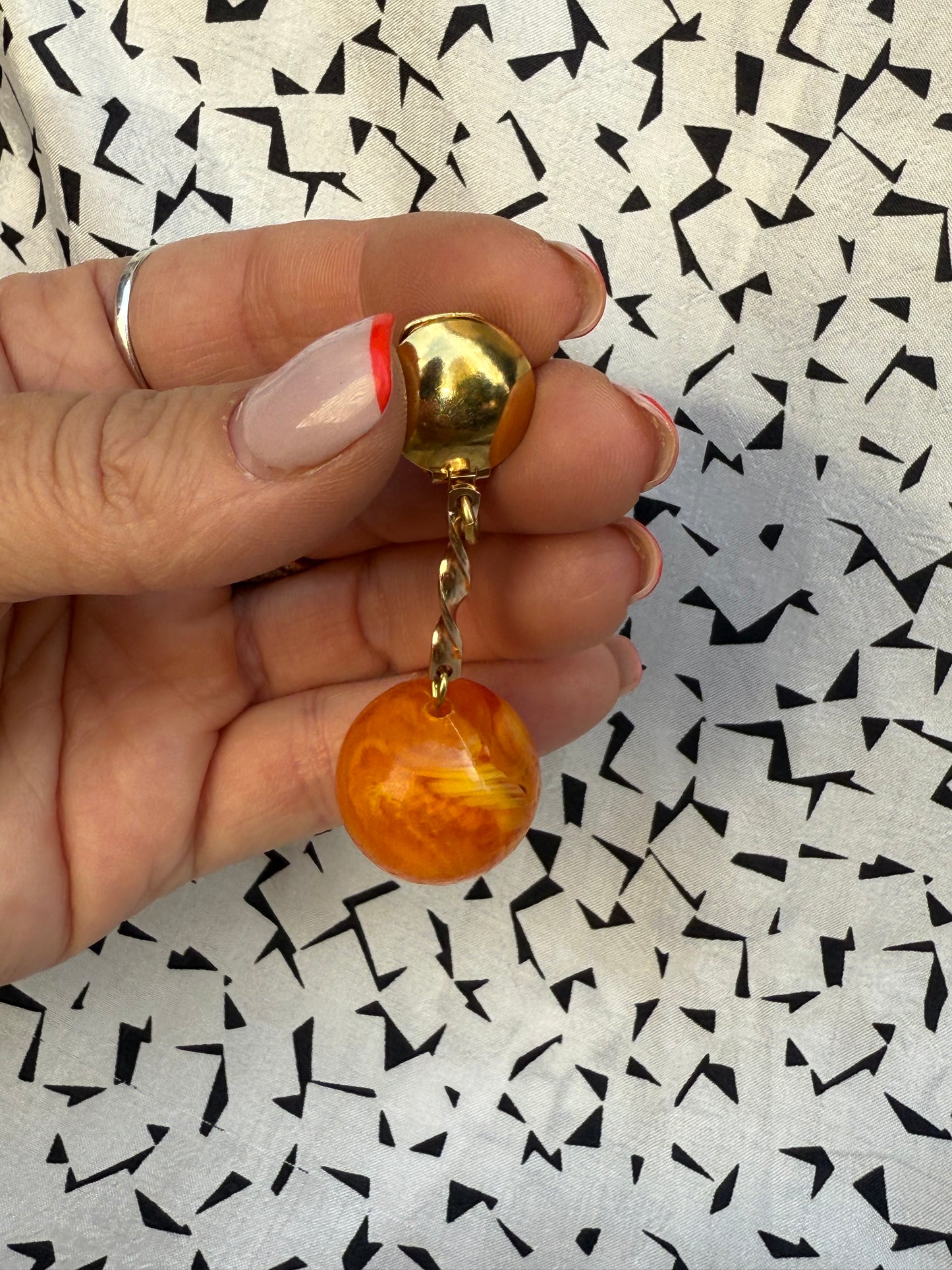 60s Vintage Orange Resin Ball Drop Earrings