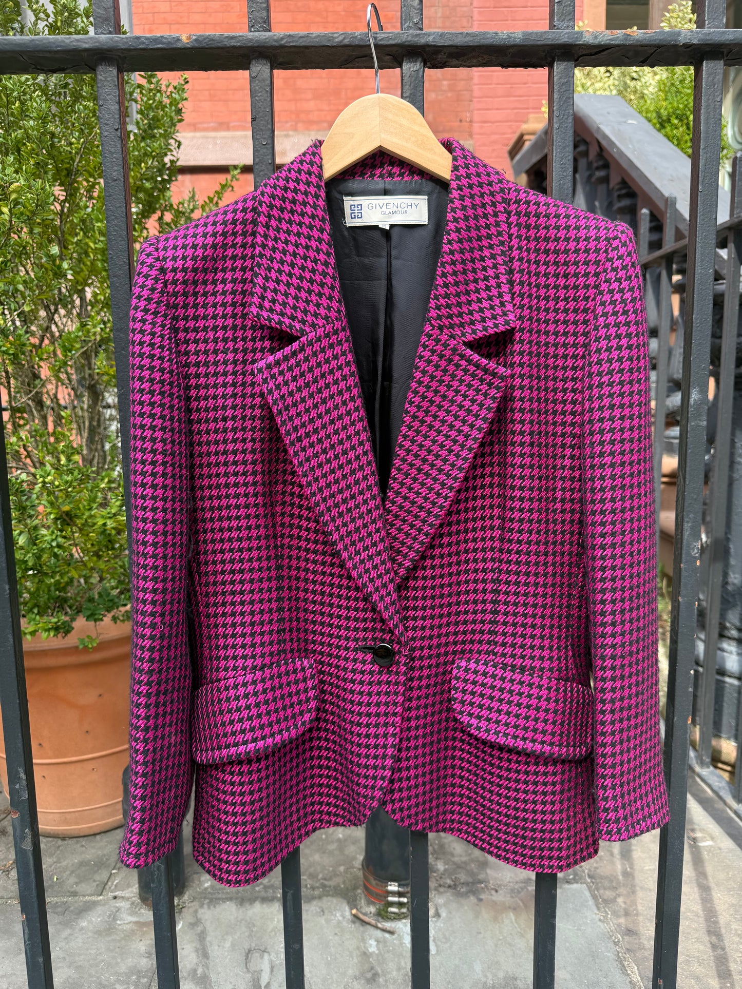 90s Vintage Givenchy Fuchsia Houndstooth Blazer