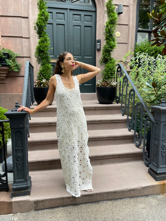 Ivory Up-cycled Crochet Maxi Dress