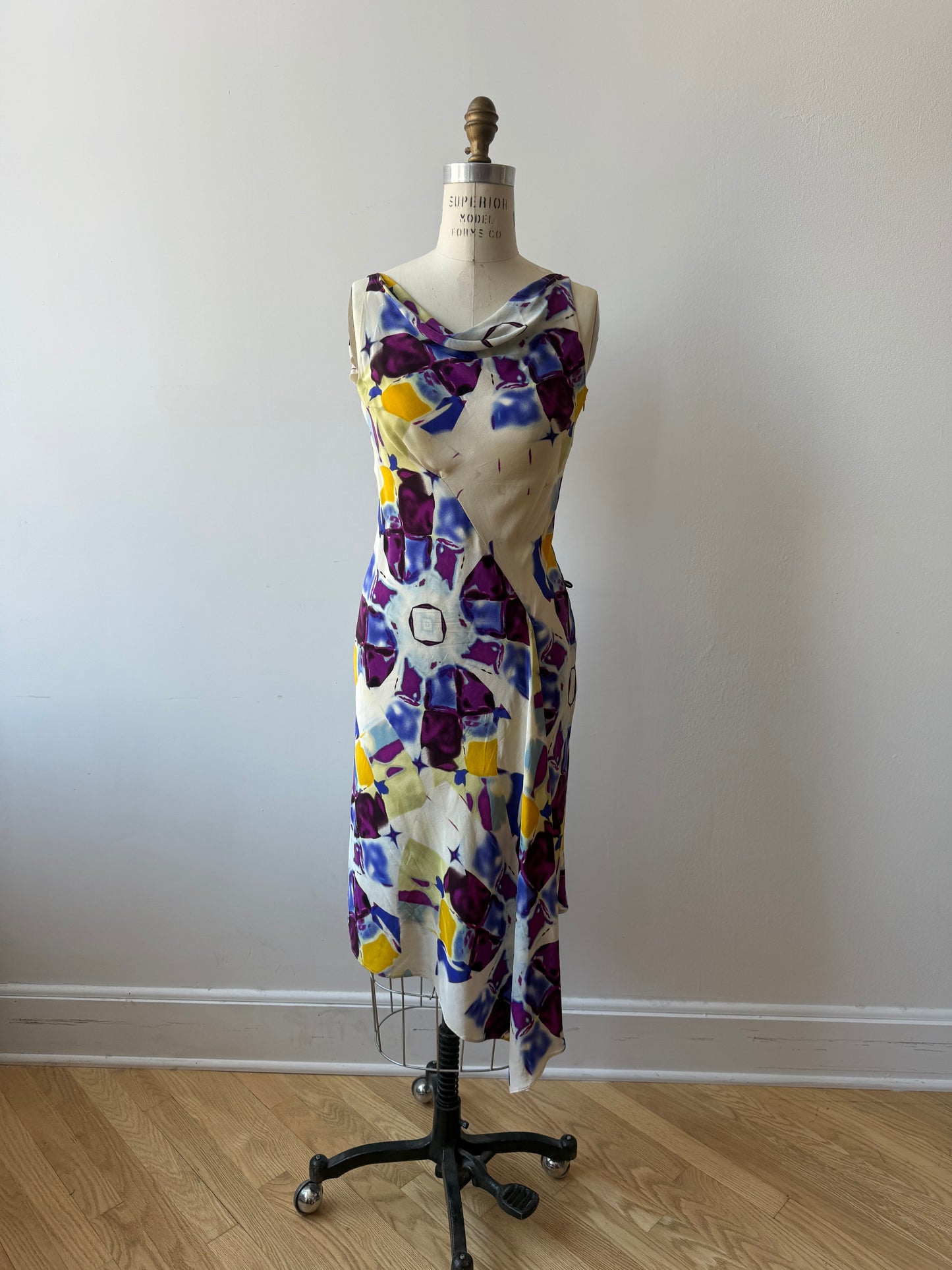Y2K Mugler silk dress abstract print