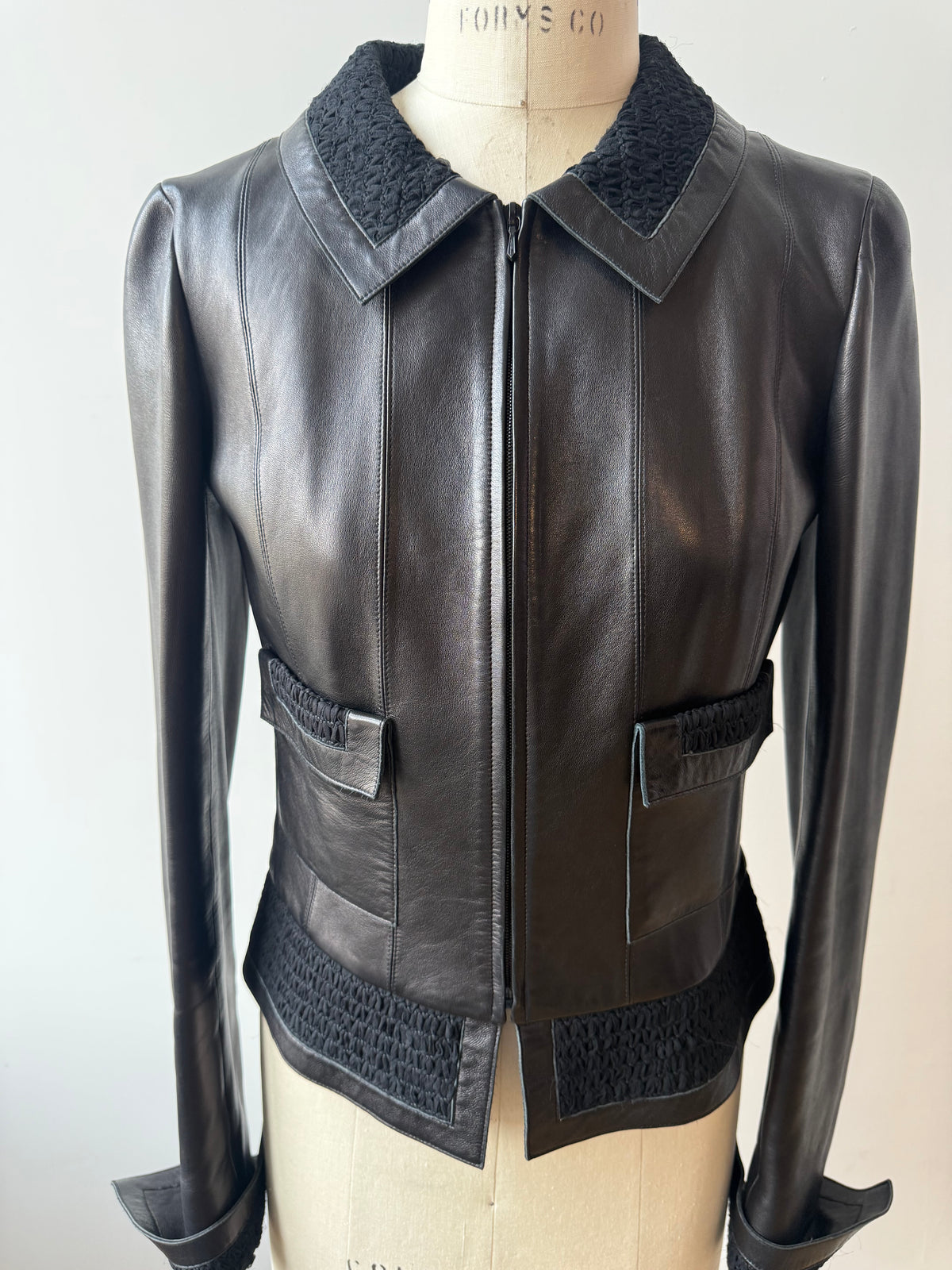 2004 Chanel Leather Jacket w Zipper & Silk Trim