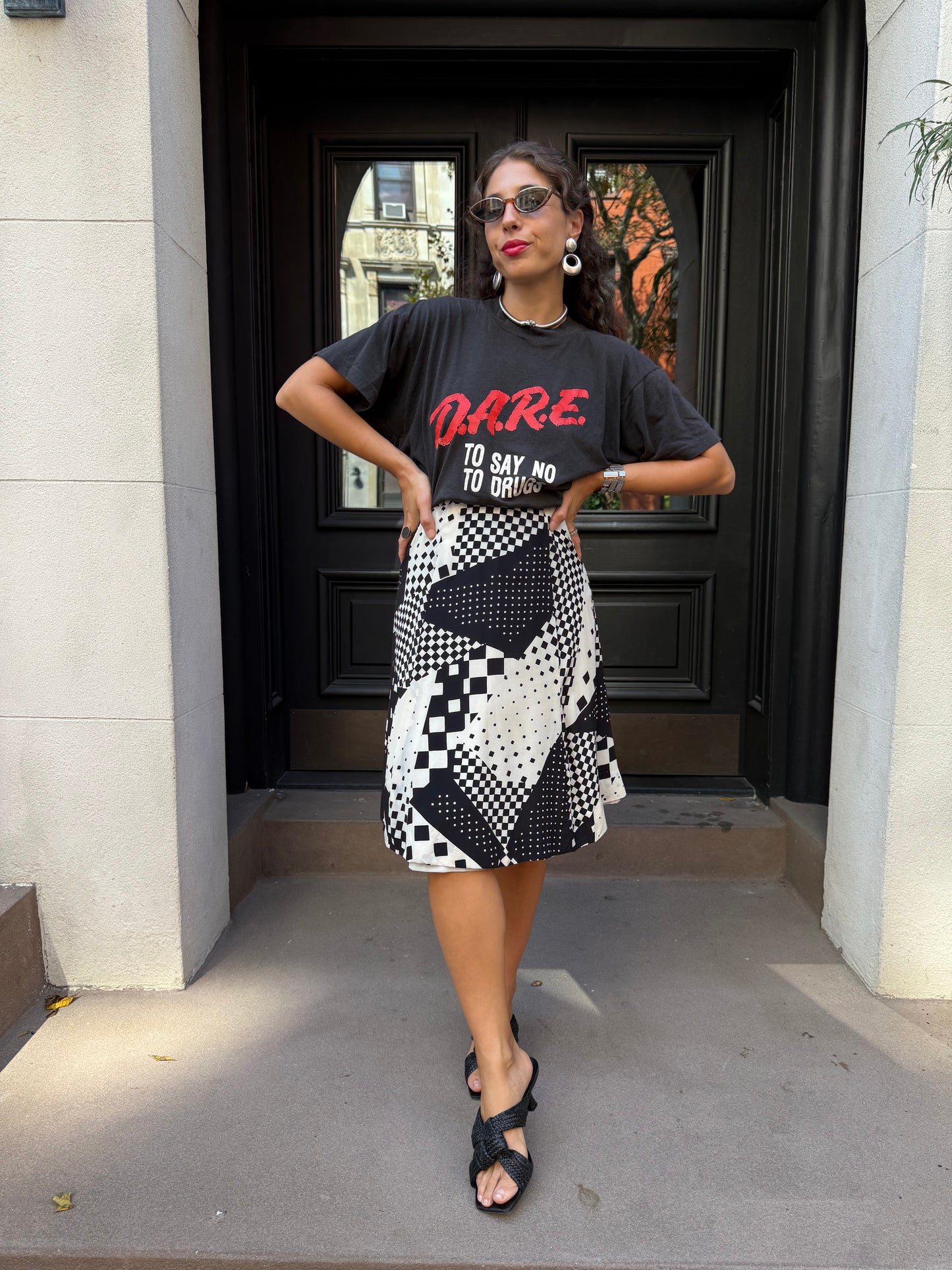 40s Black & White Geometric Printed Skirt