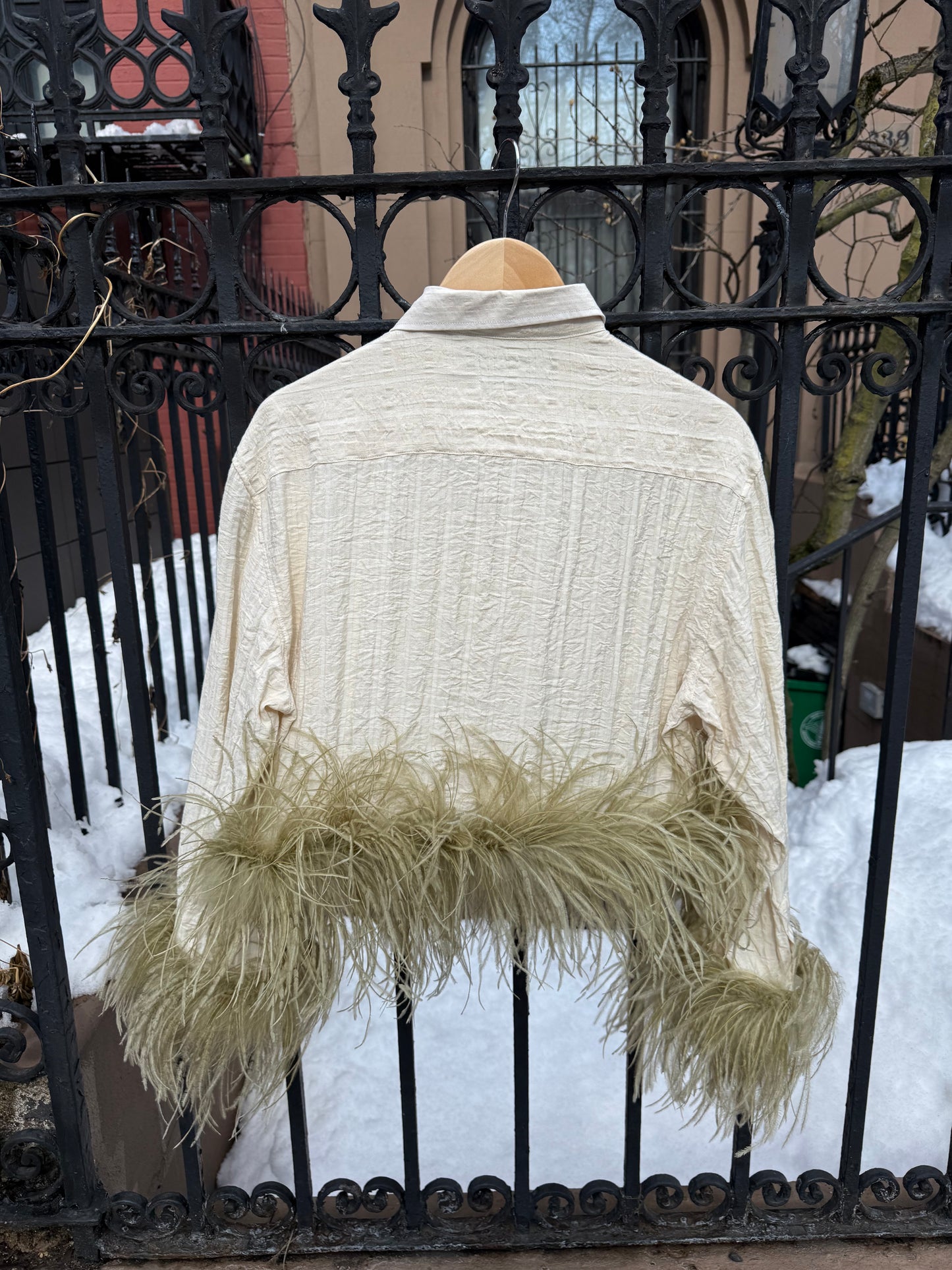 The Colette Feather Shirt - Ivory & Sage