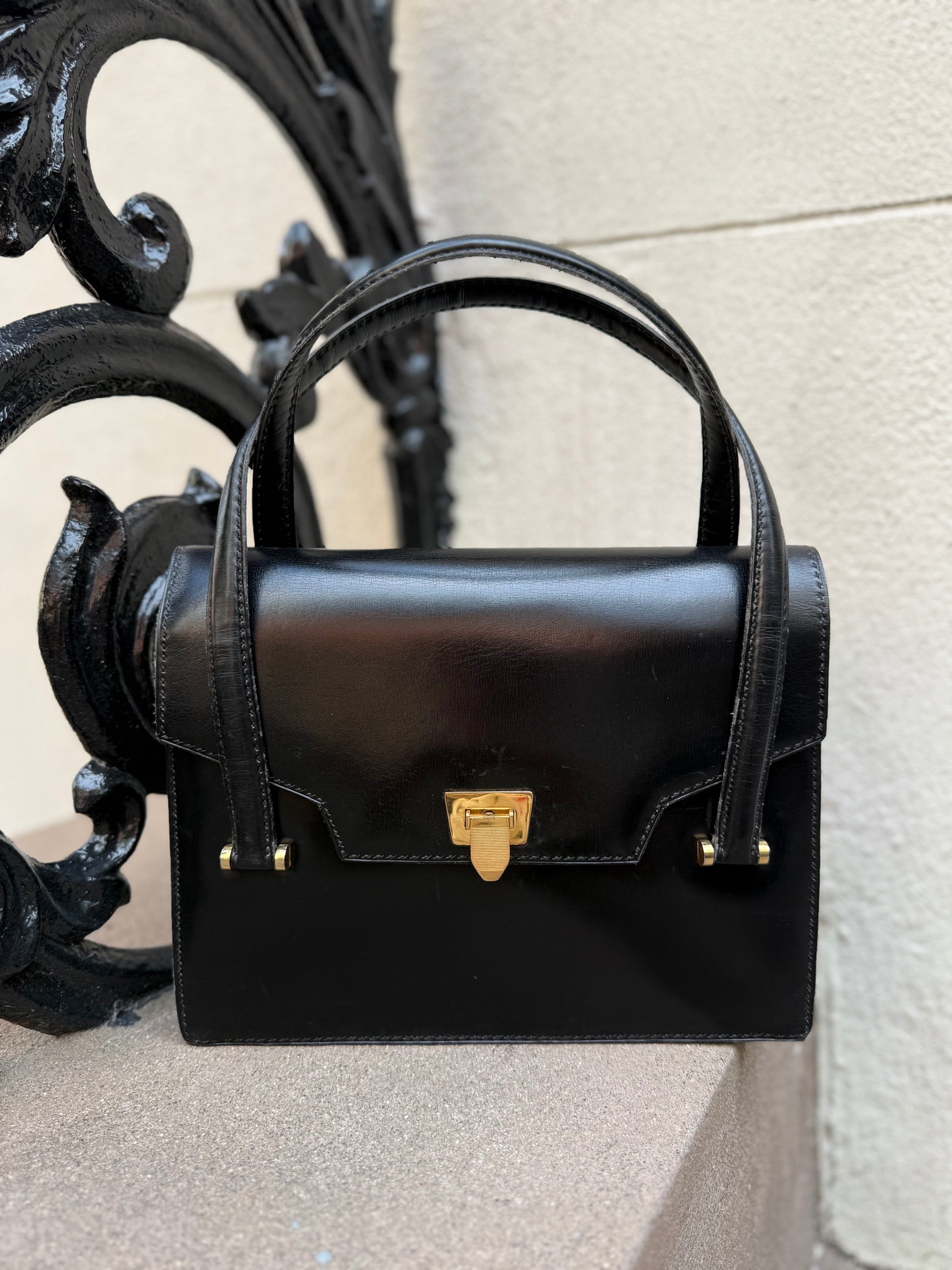 1950s Jean Pax Black Leather Handbag